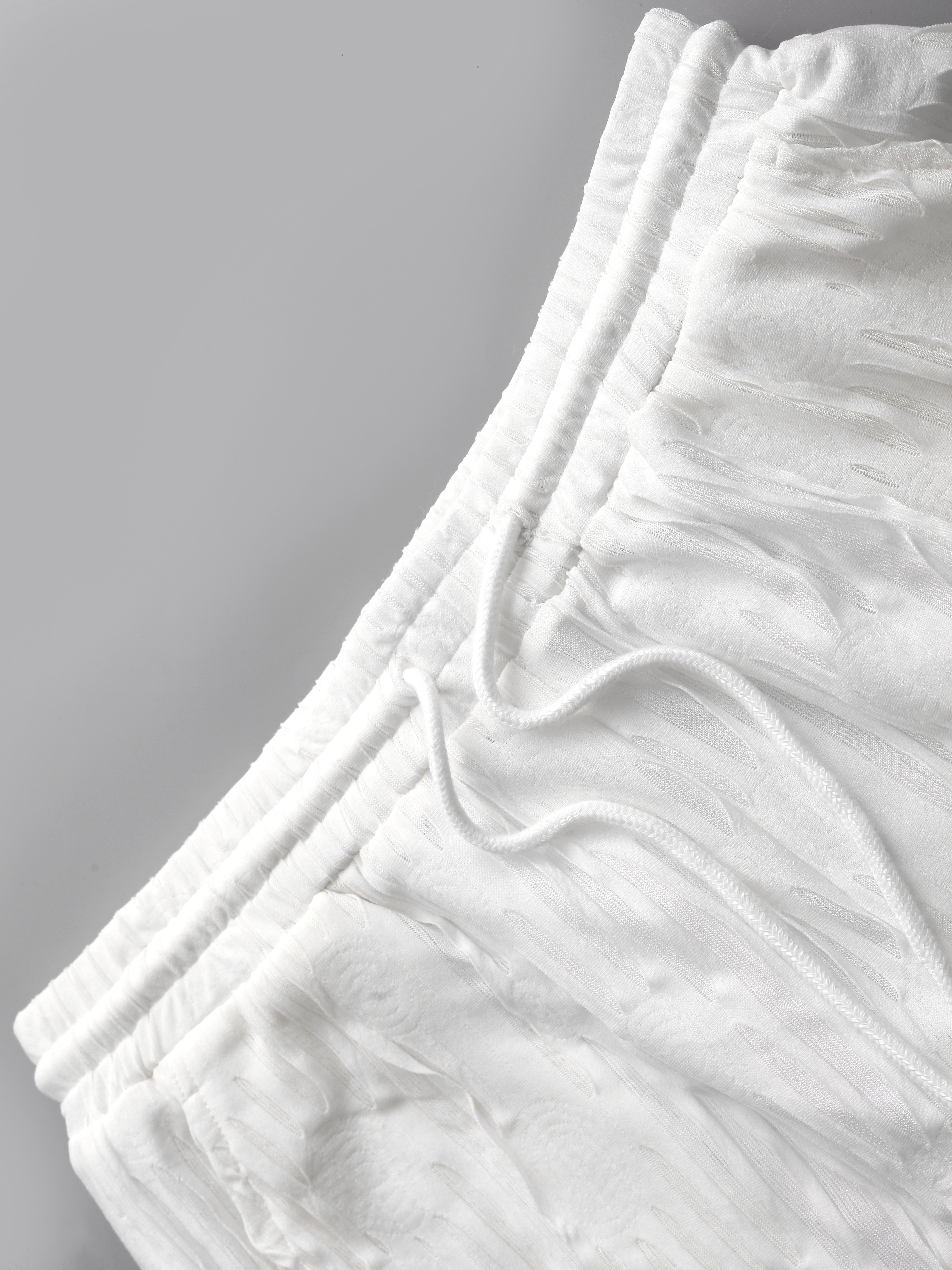 Men White Textured Shirt and Shorts Co-Ords