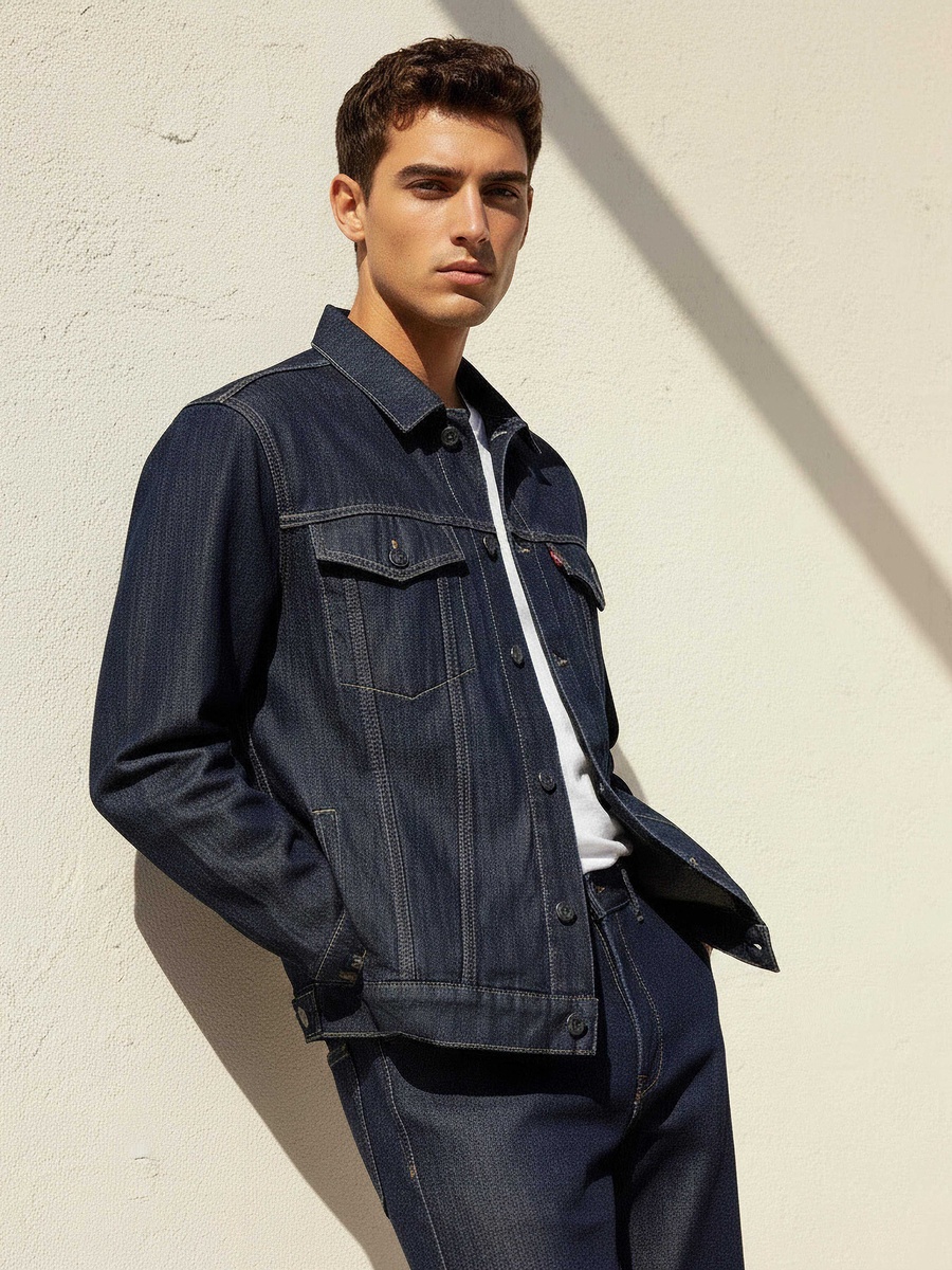 Men Flap Pocket Trucker Jacket