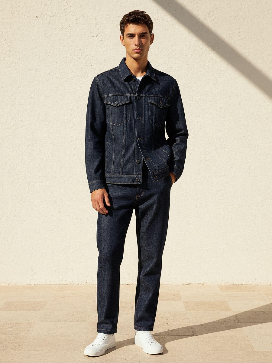 Men Flap Pocket Trucker Jacket