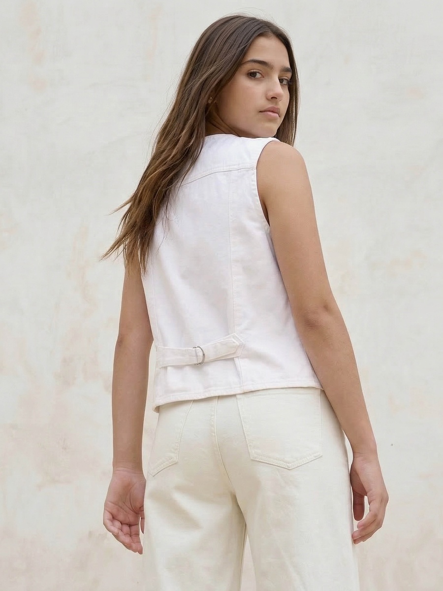 Cotton Denim Sleeveless Waistcoat with V Neck