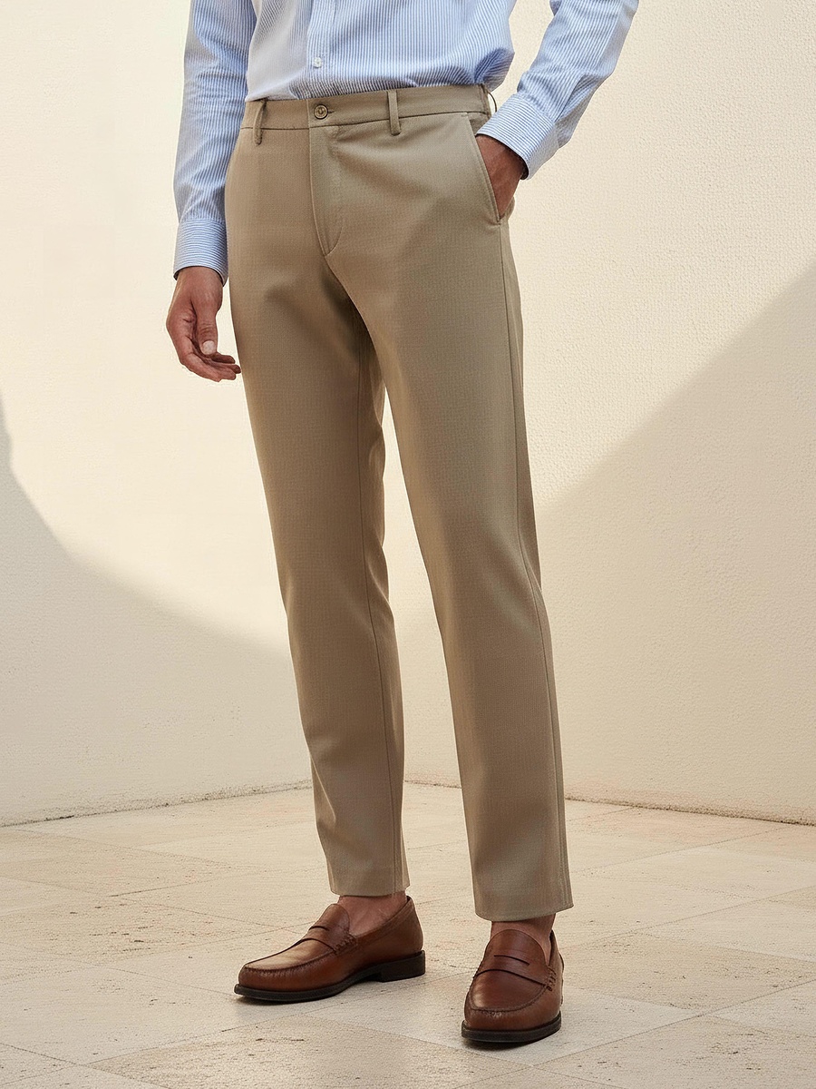 Men Regular Fit Bi-Stretch Formal Trousers