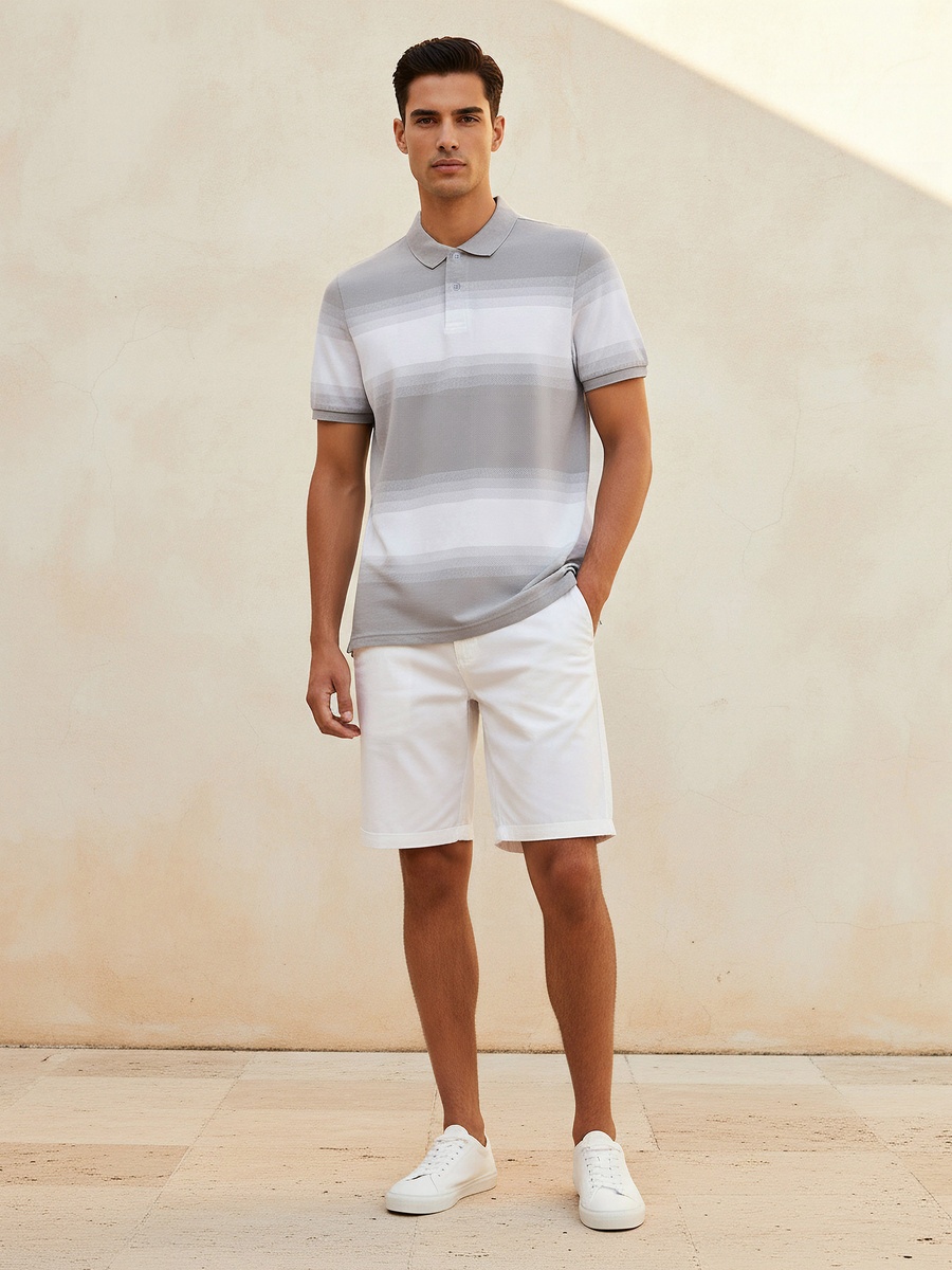 Men Short Sleeves Striped Polo T-Shirt