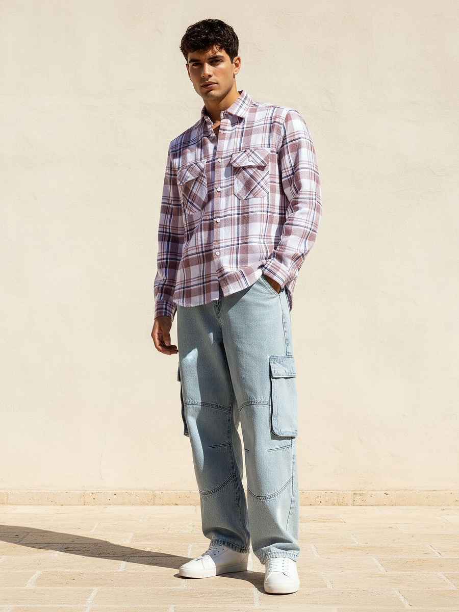 Men Regular Fit Collared Checked Long Sleeve Shirt