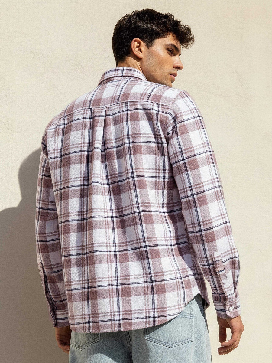 Men Regular Fit Collared Checked Long Sleeve Shirt