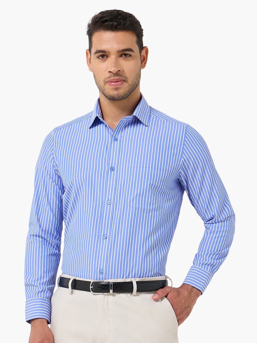 Men Regular Fit Collared Striped Long Sleeves Shirt