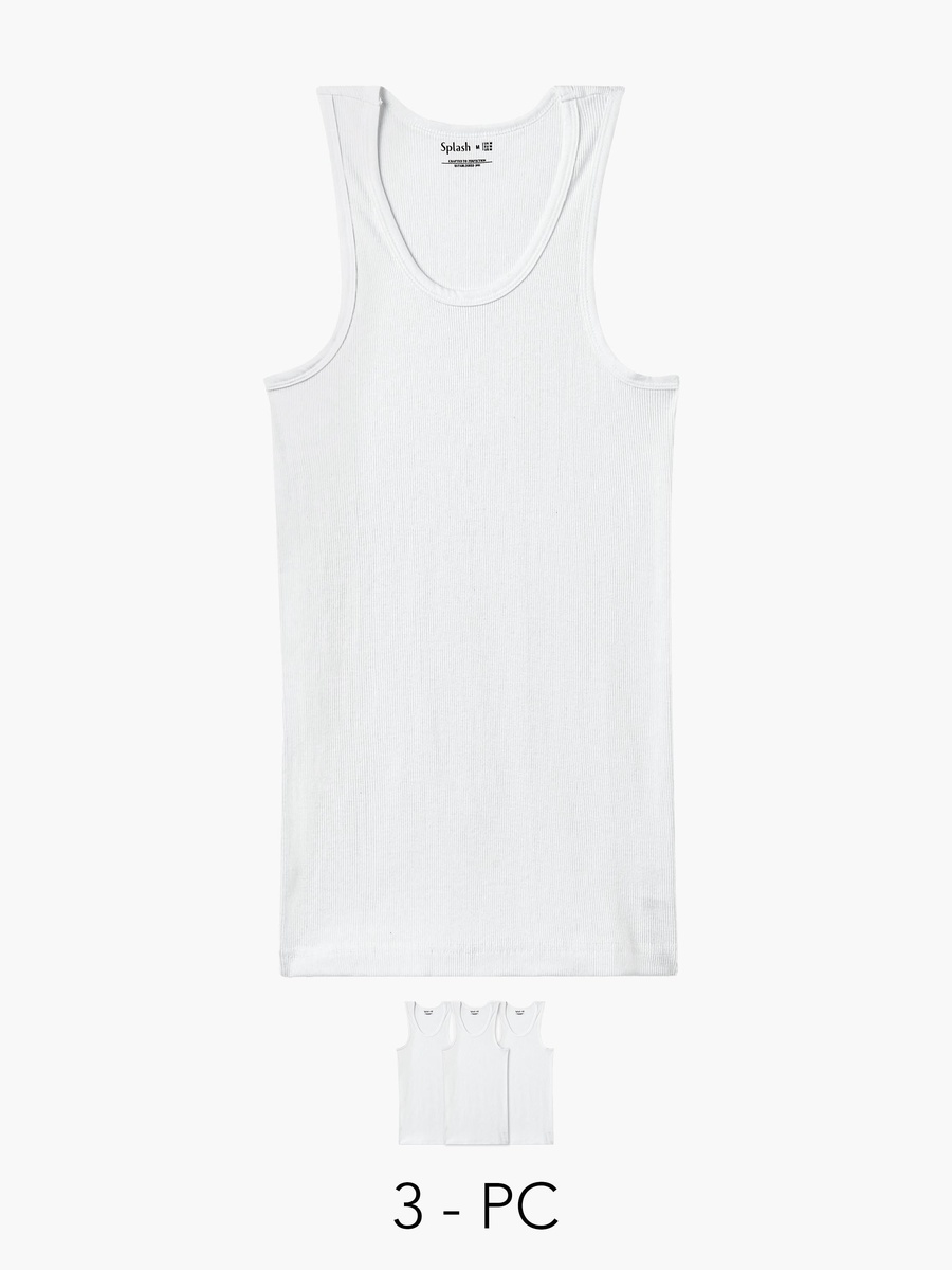 Men Ribbed Cotton Vest - Pack of 3