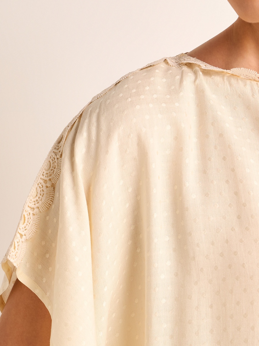 Lace Trim Viscose Kaftan Night Dress with Short Sleeves