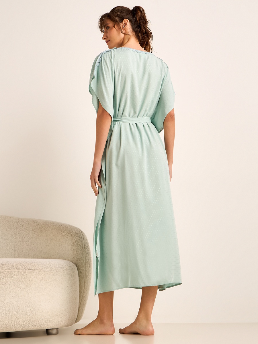 Lace Trim Viscose Kaftan Night Dress with Short Sleeves