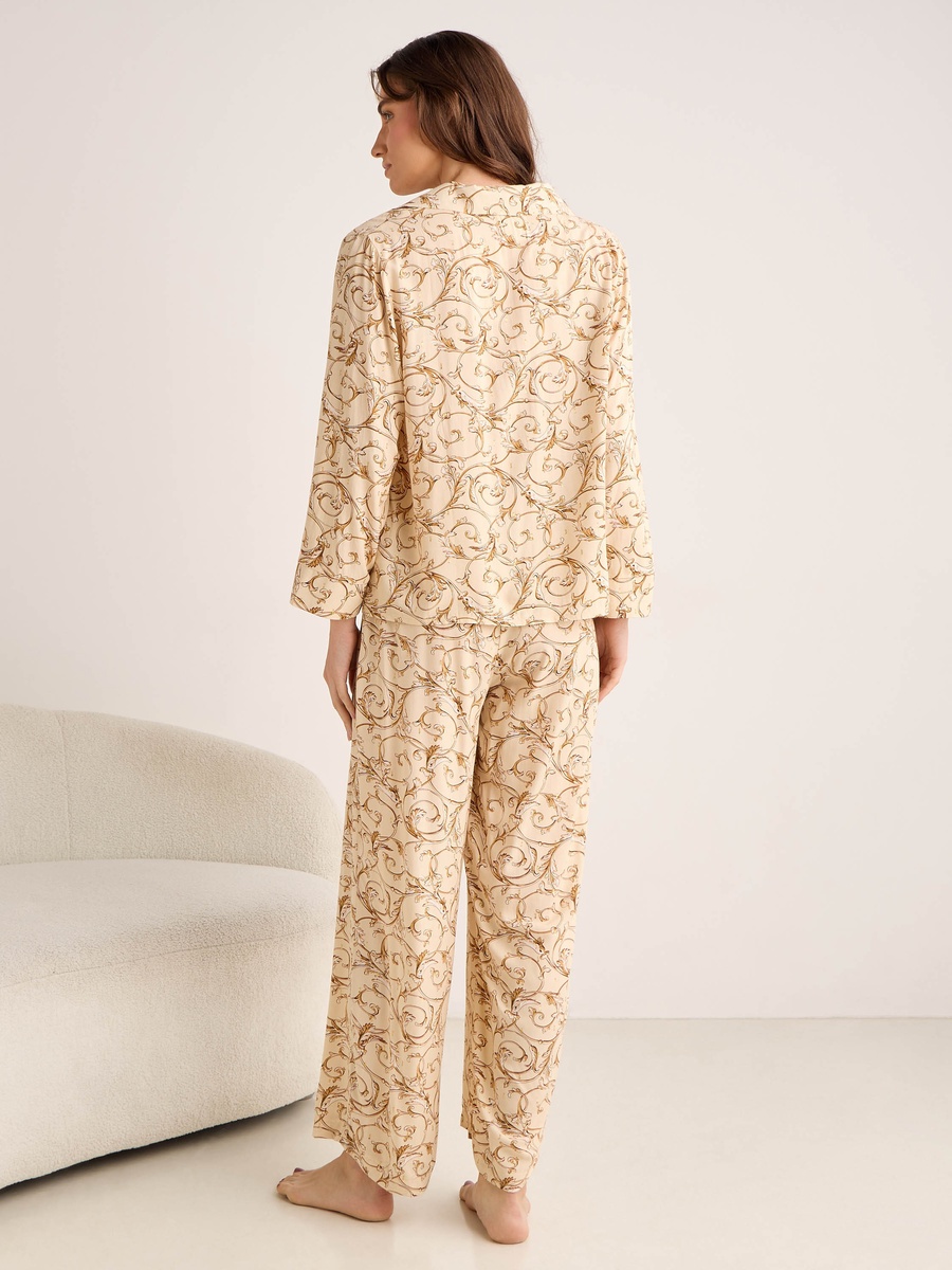 Viscose Pyjama Set with Button-Down Shirt and Trousers