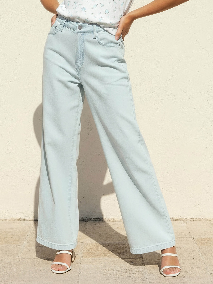 Wide Leg High-Rise Jeans with Elastic Waist