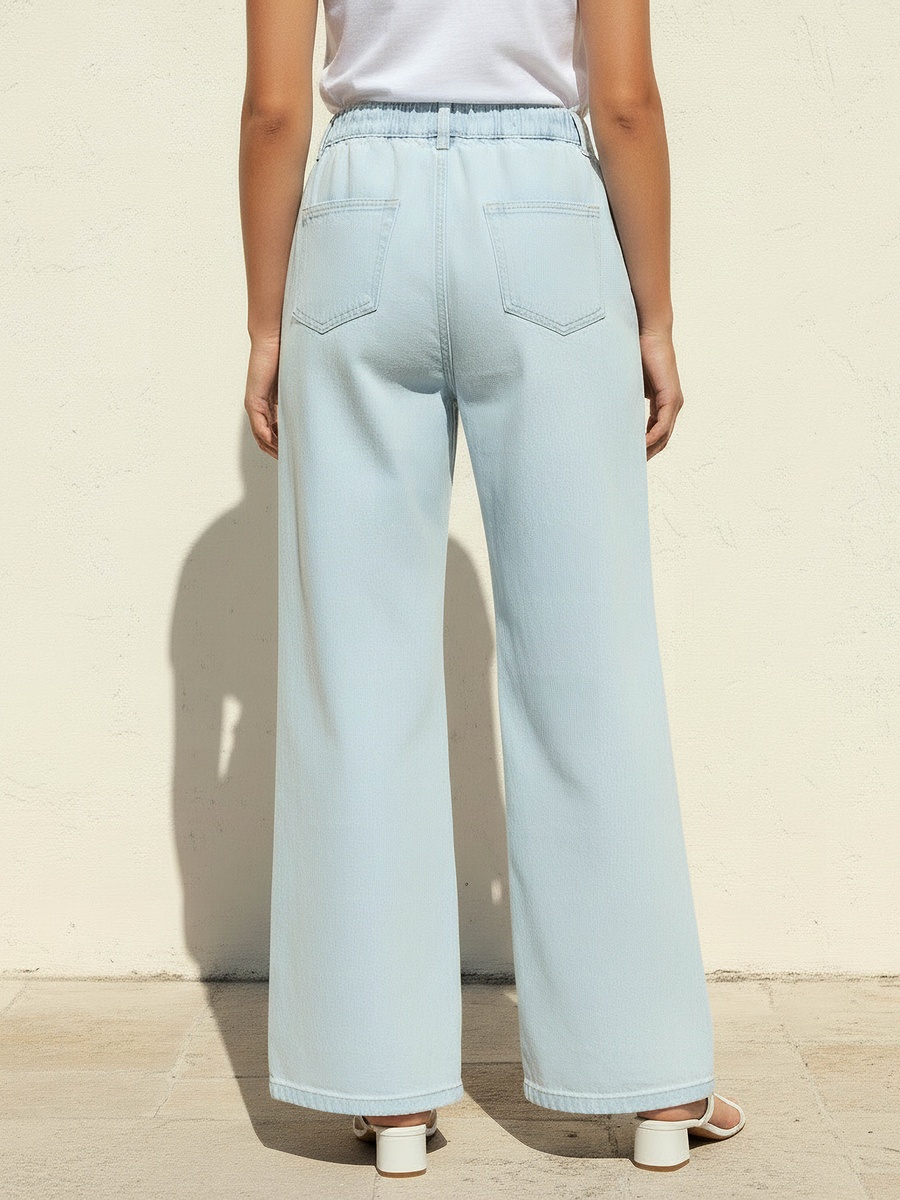 Wide Leg High-Rise Jeans with Elastic Waist