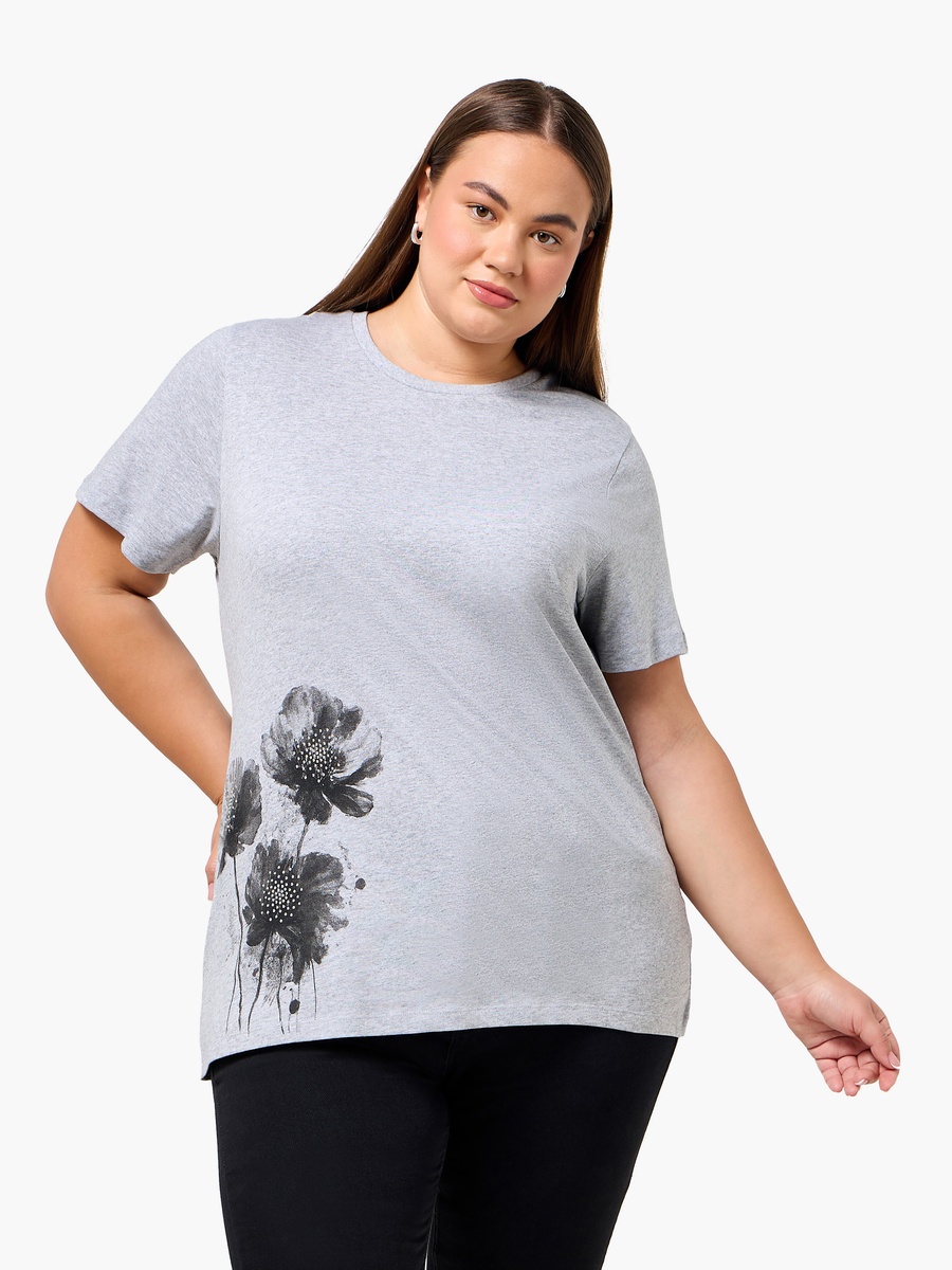 Relaxed Fit Cotton T-Shirt with Floral Print