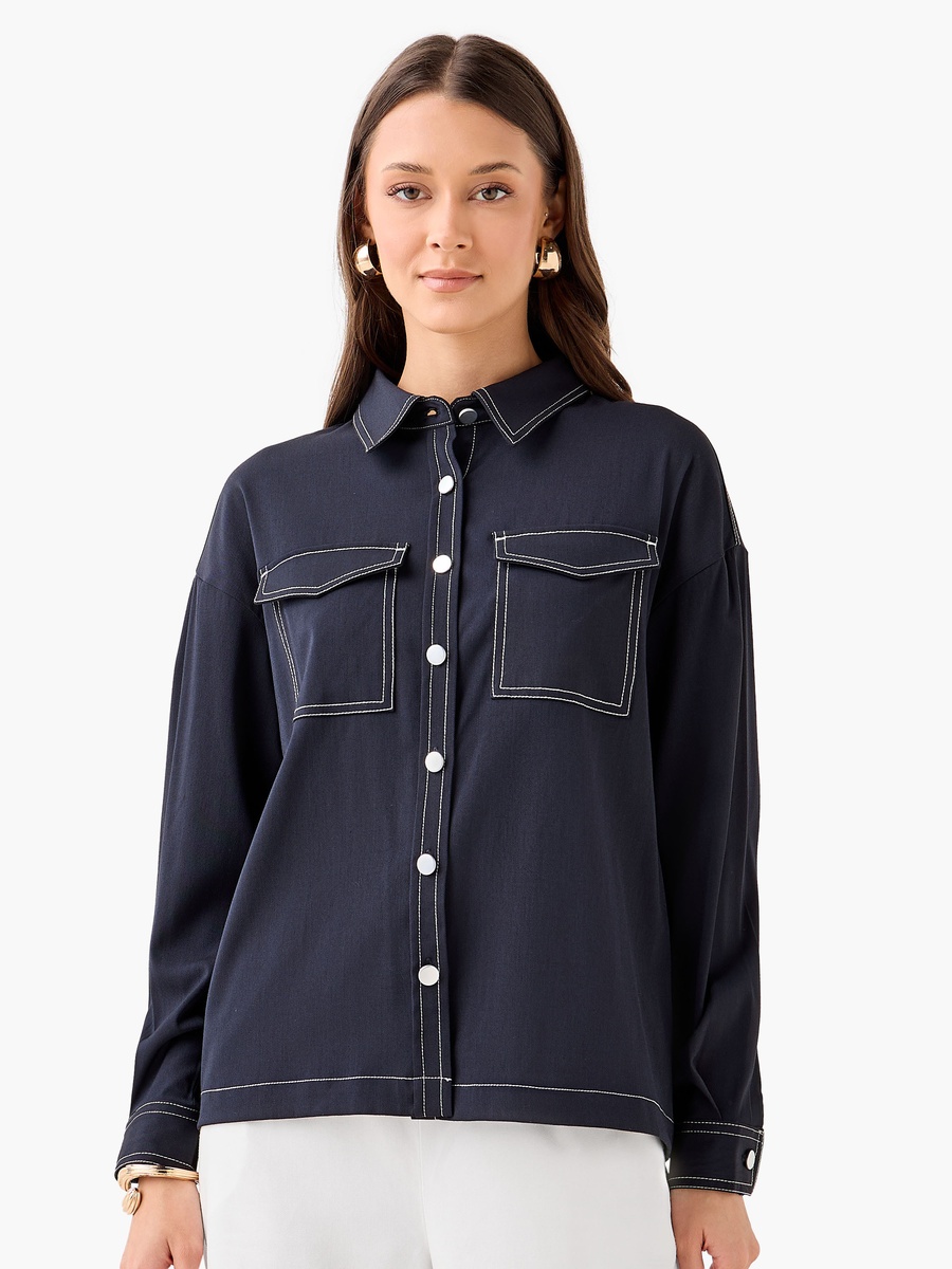 Utility Shirt with Contrast Stitch Detail