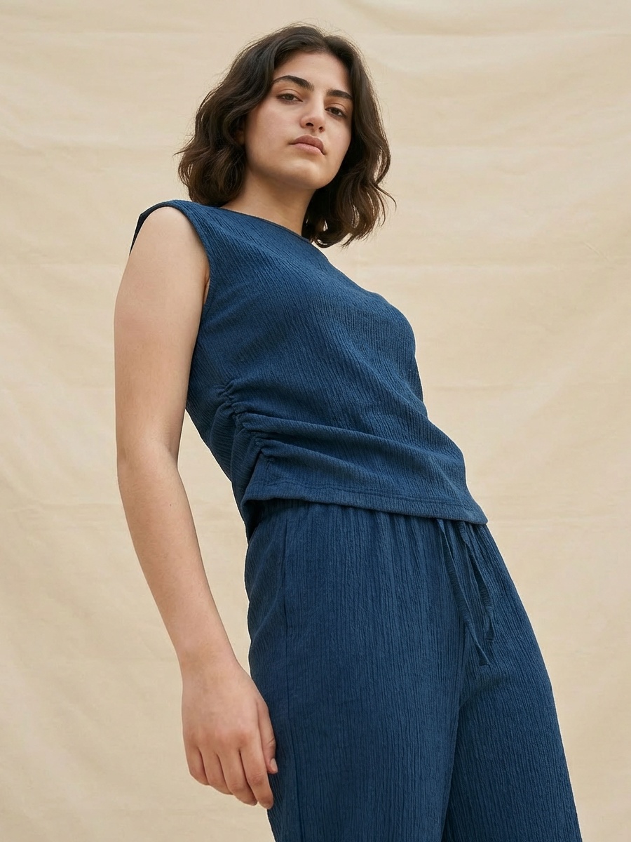 Regular Fit Ruched Top with Texture