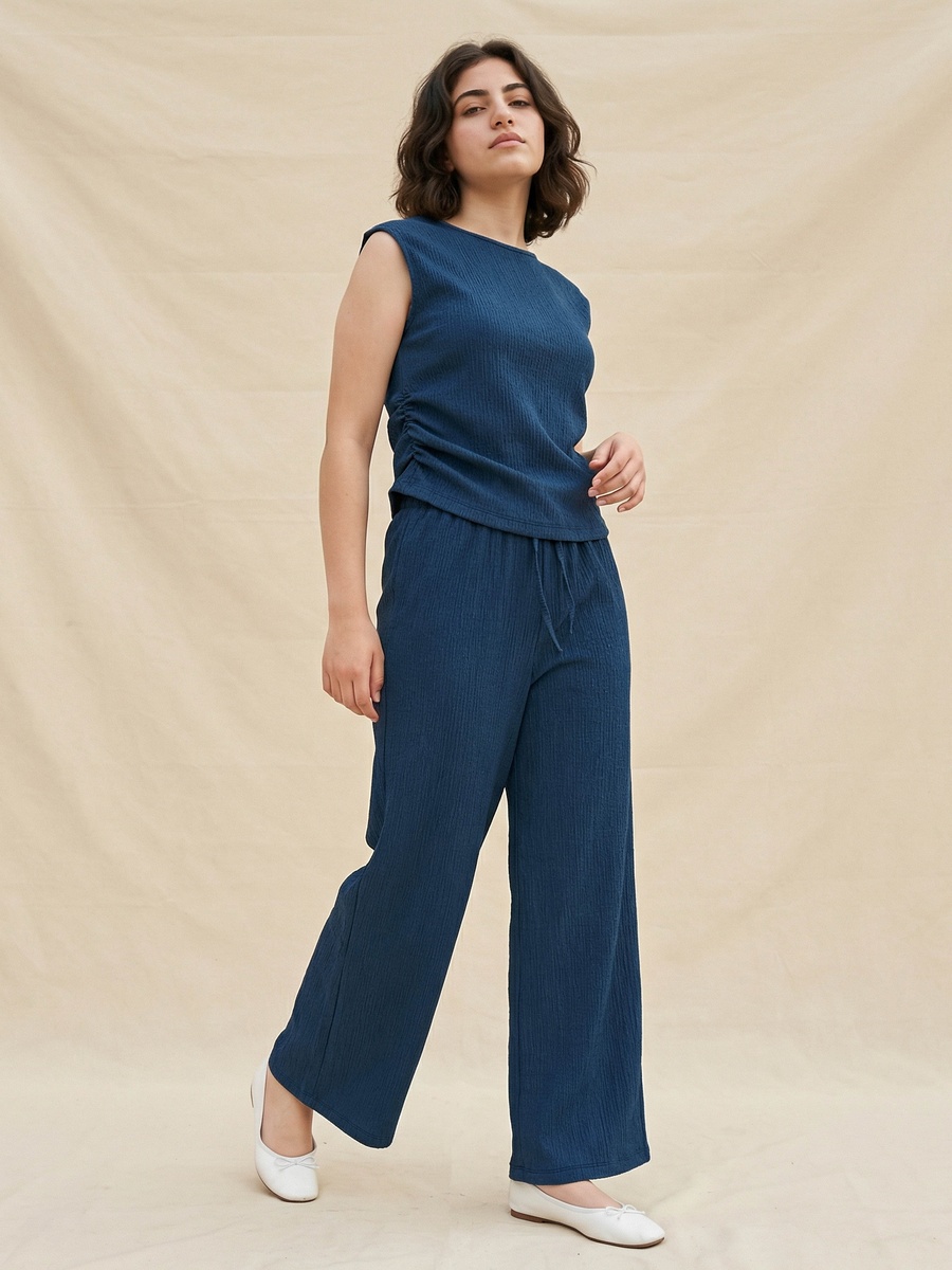 Regular Fit Ruched Top with Texture