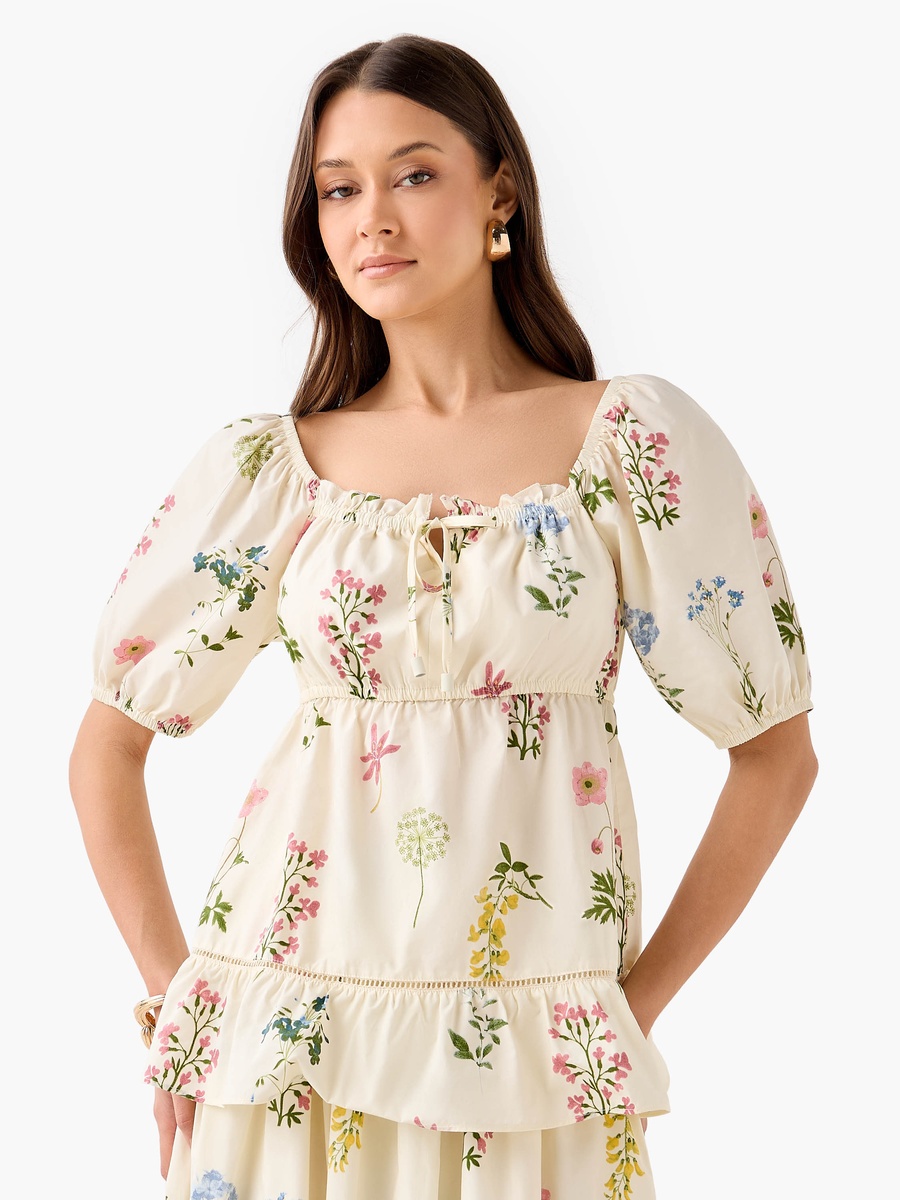 Cotton Top with Botanical Print