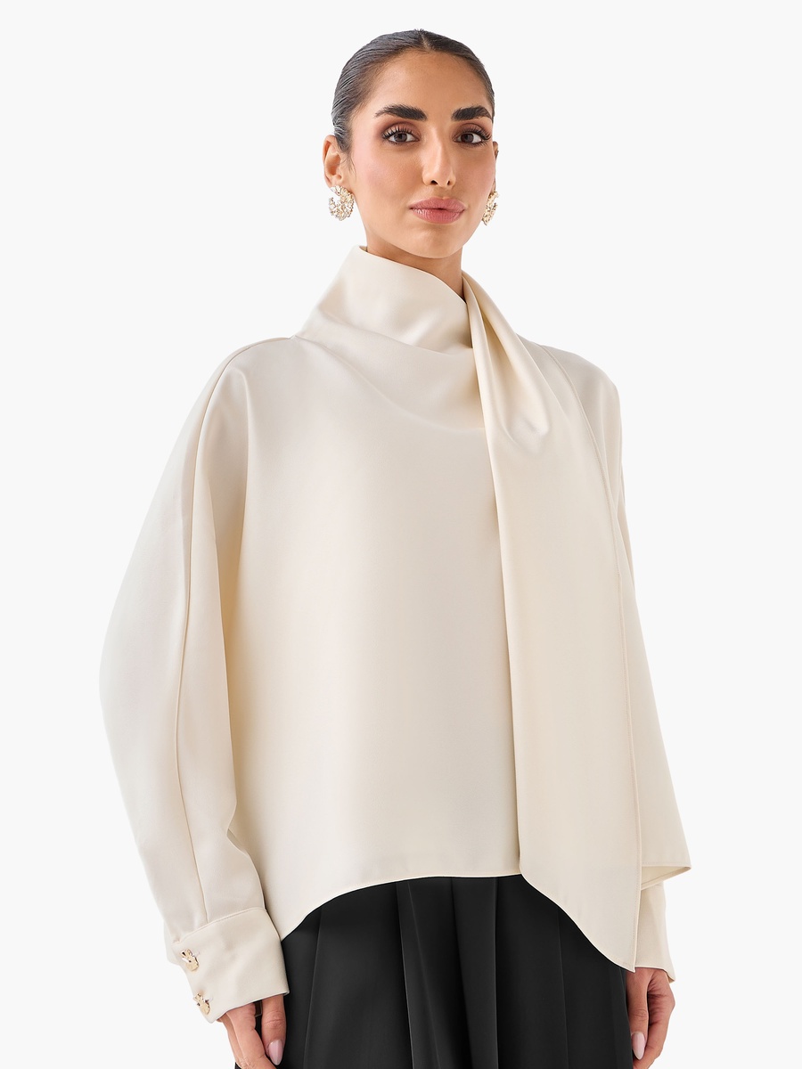Top with Draped Scarf Neck