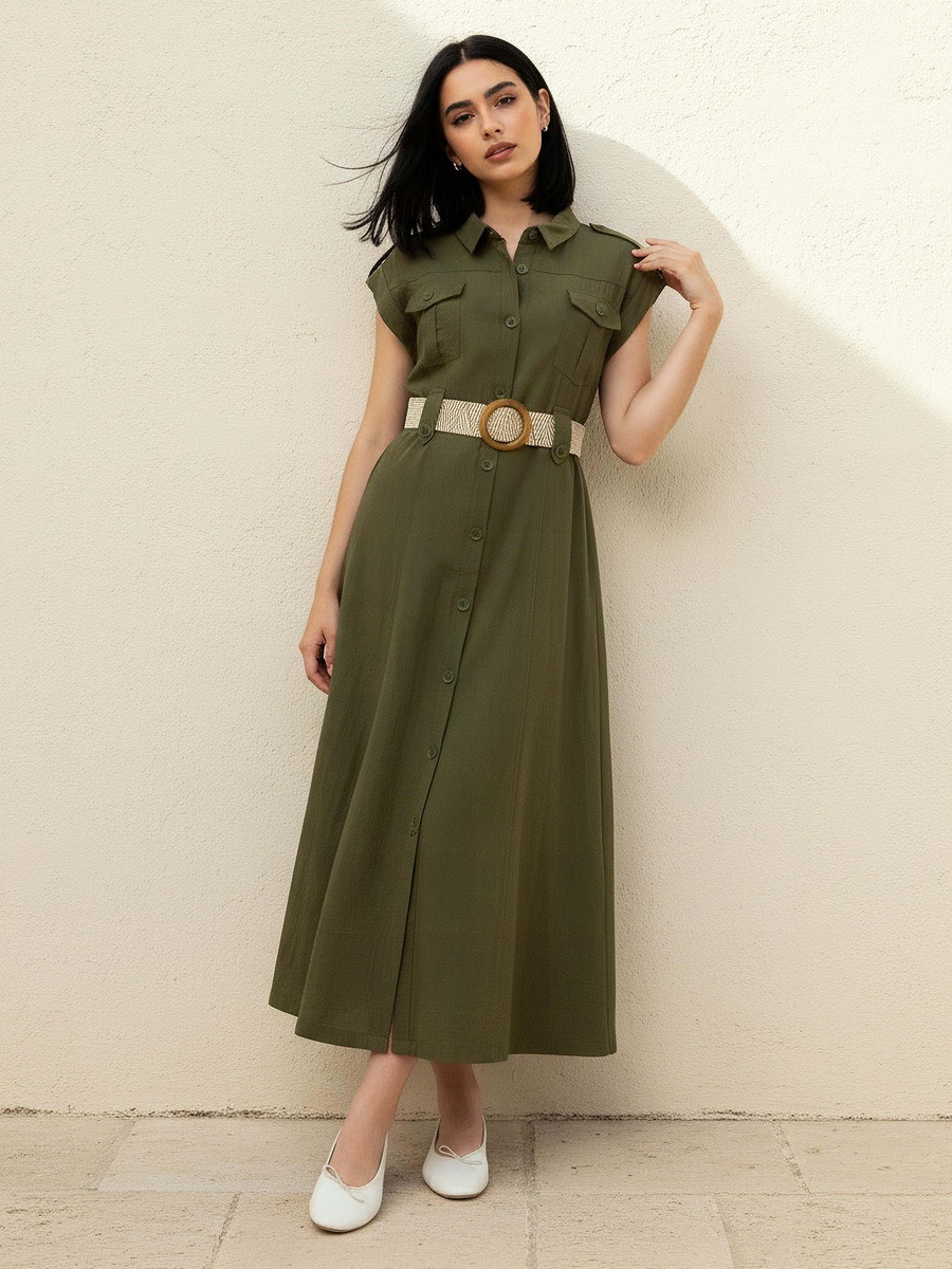 Midi Shirt Dress with Belt