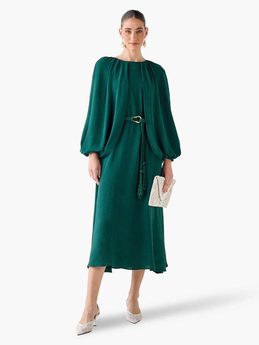 A-Line Midi Dress with Cape Sleeves