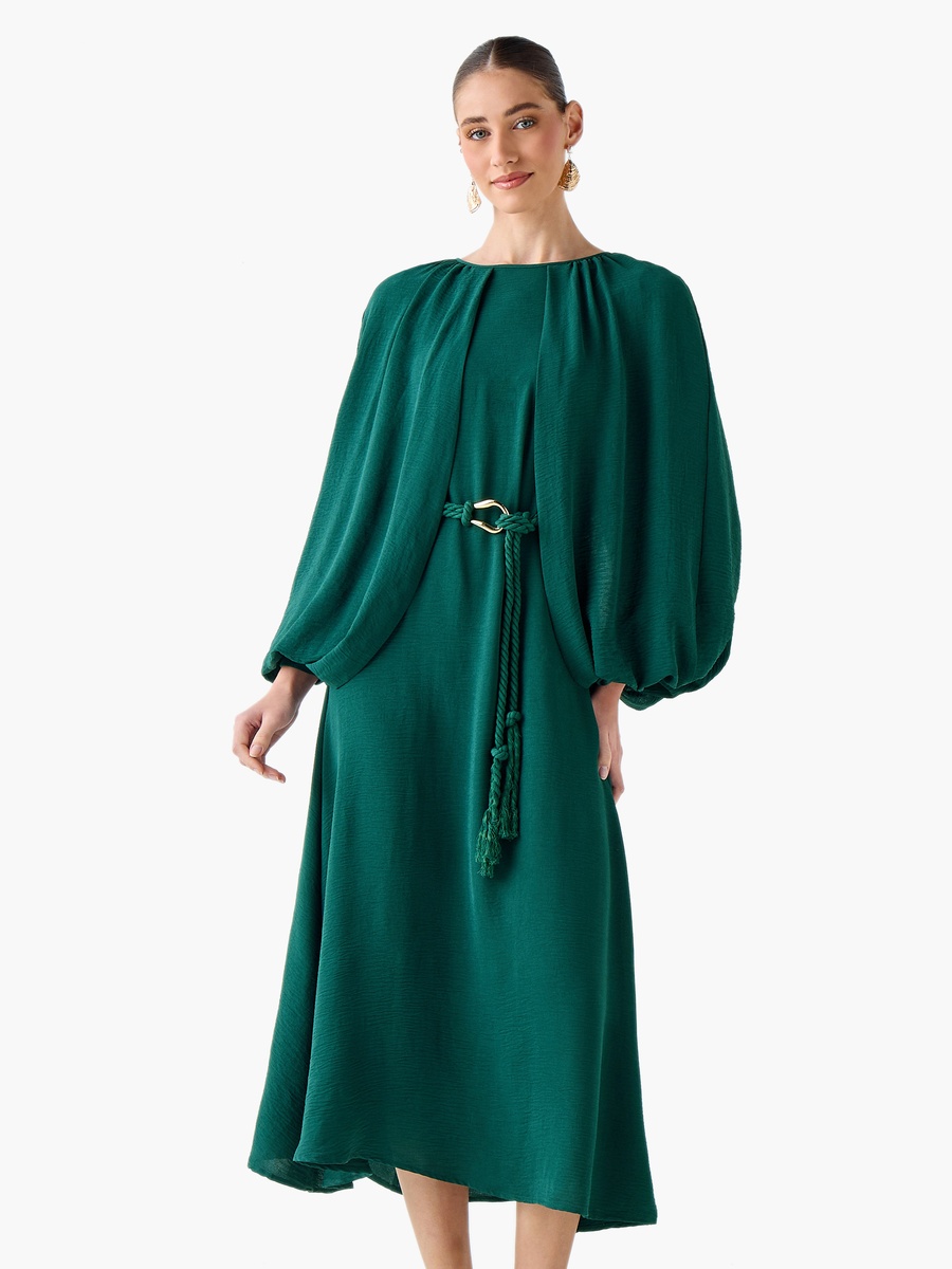 A-Line Midi Dress with Cape Sleeves