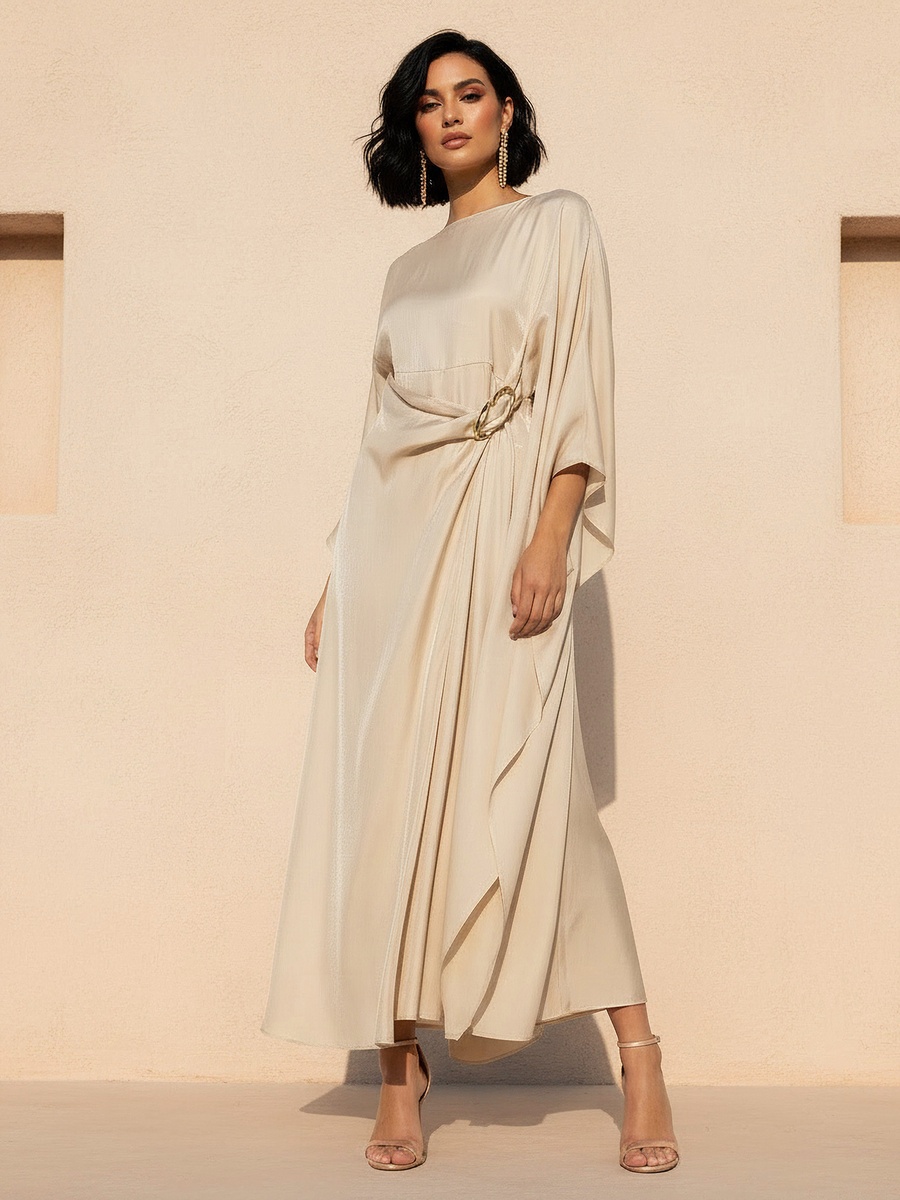 Cape Kaftan Dress with Knot Buckle Detail