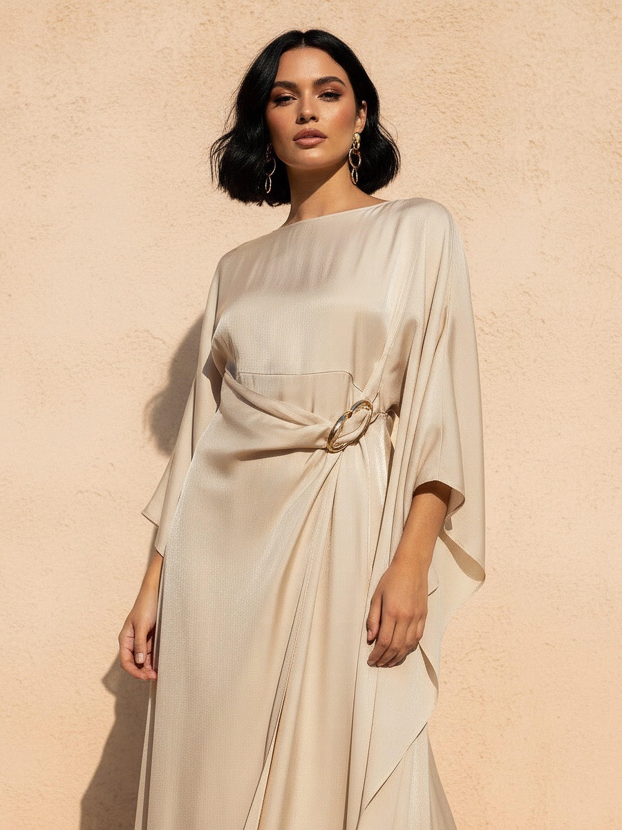 Cape Kaftan Dress with Knot Buckle Detail