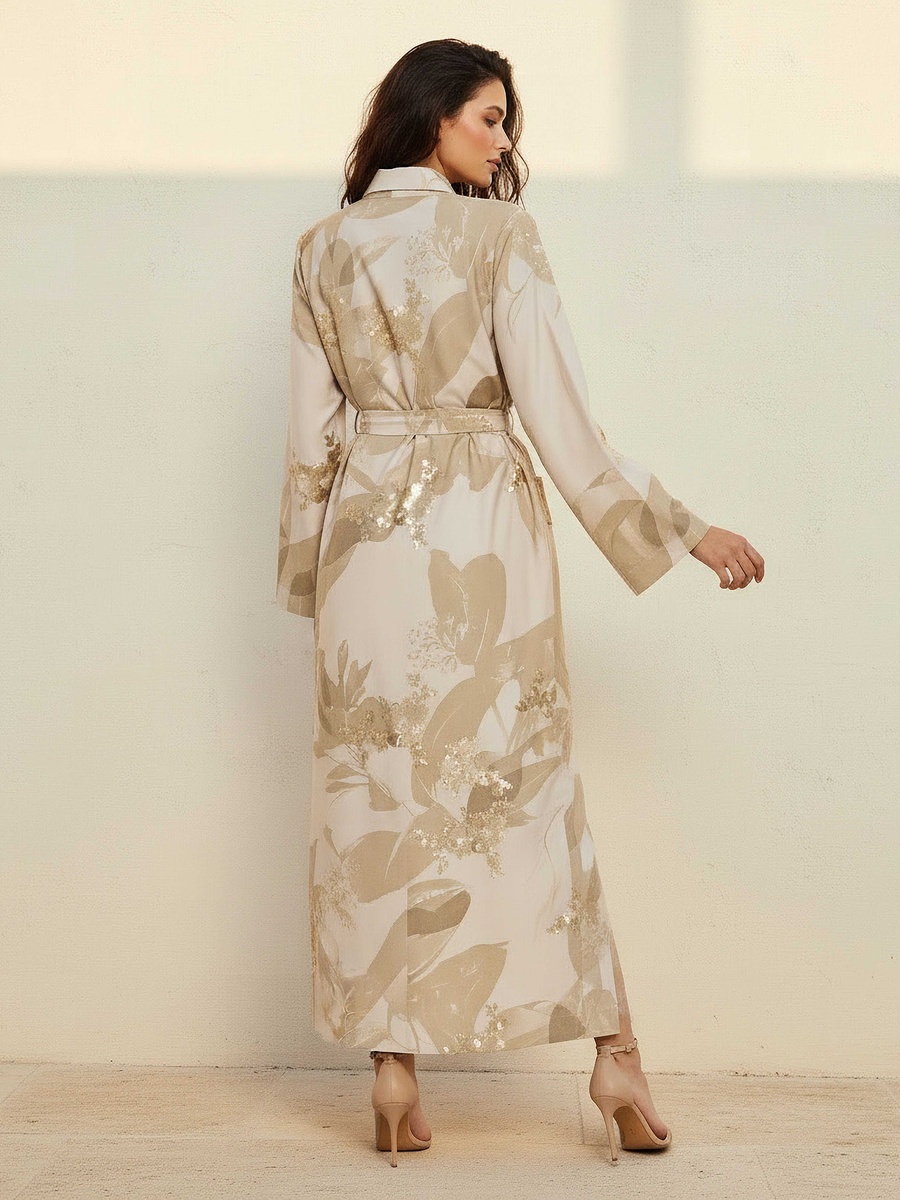 Printed Shirt Dress with Tie-Up Belt