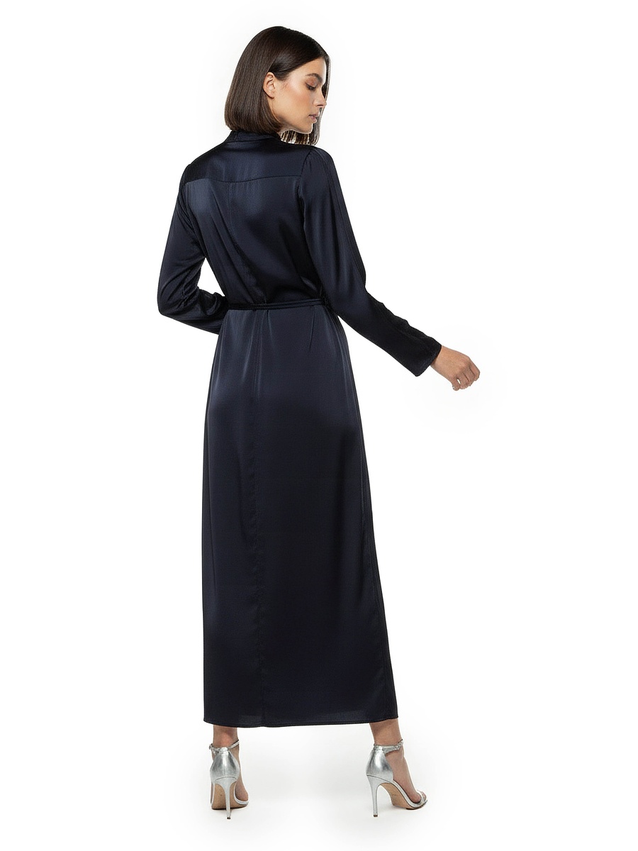 A-Line Midi Satin Dress with Belt Detail