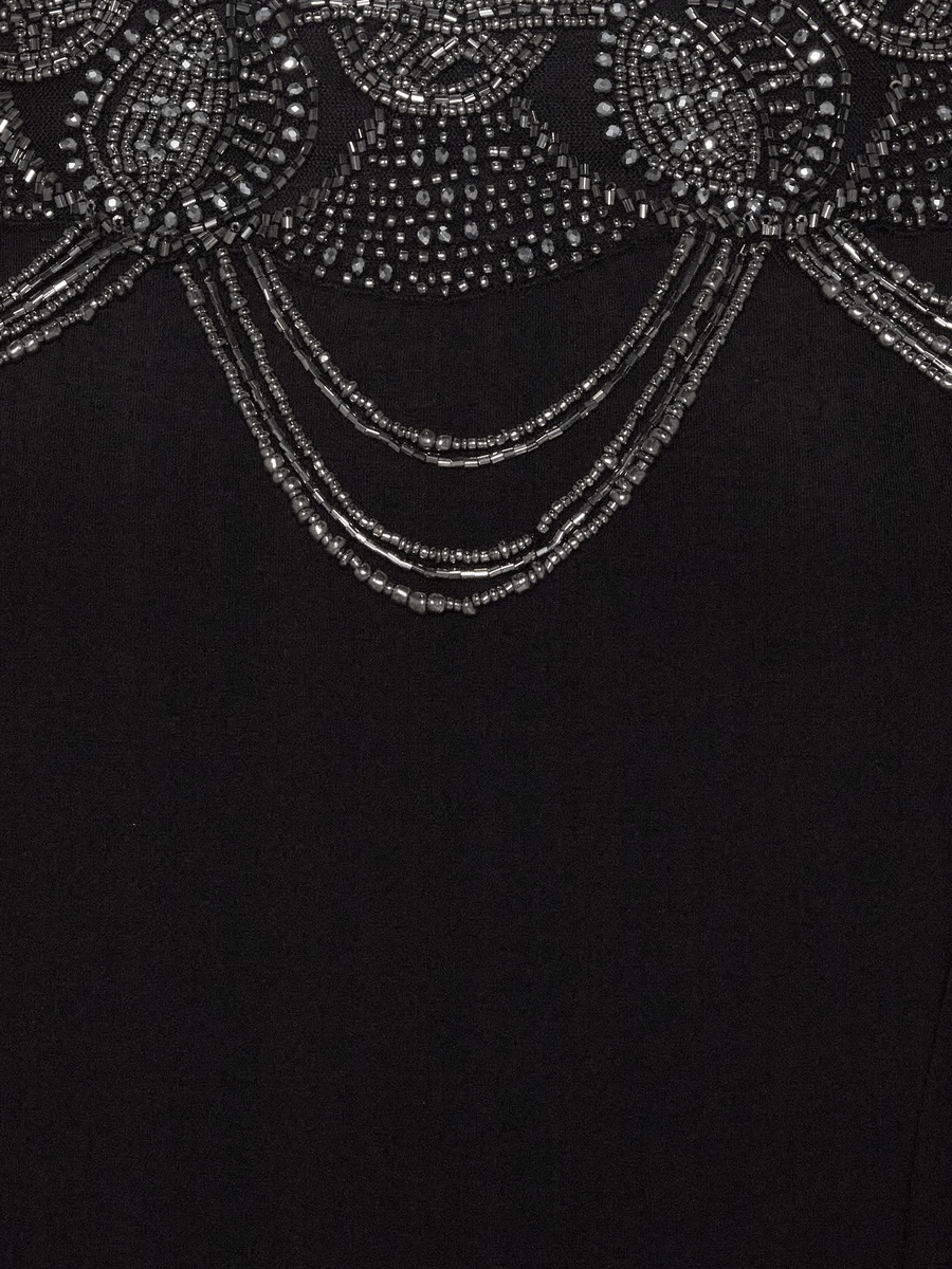 Bead Embellished Maxi Dress with Necklace Drape Design