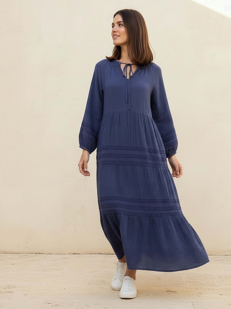 Tiered Maxi Dress with Crochet Embroidery