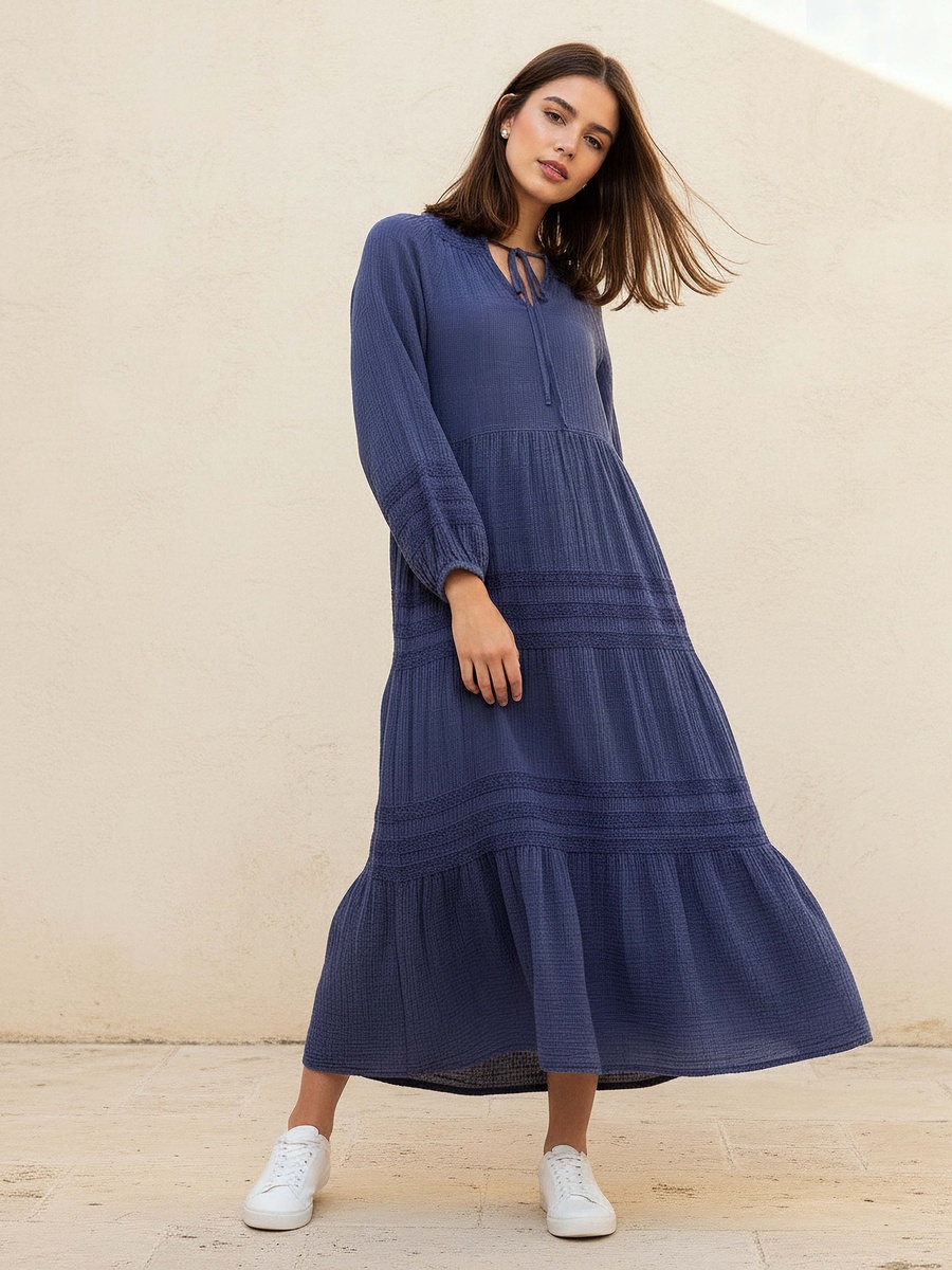 Tiered Maxi Dress with Crochet Embroidery