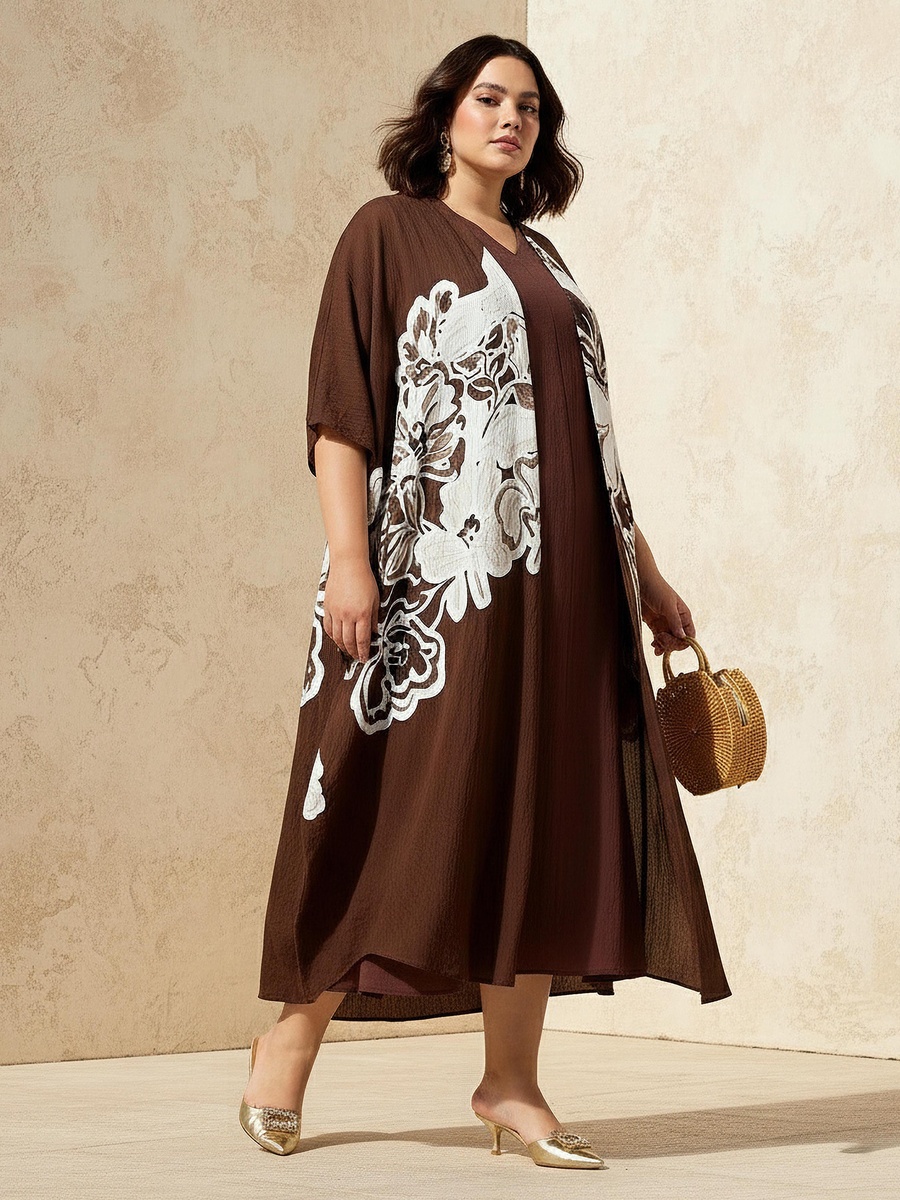 Plus Size Textured A-Line Dress with Shrug For Default Category at Kuwait |  Styli