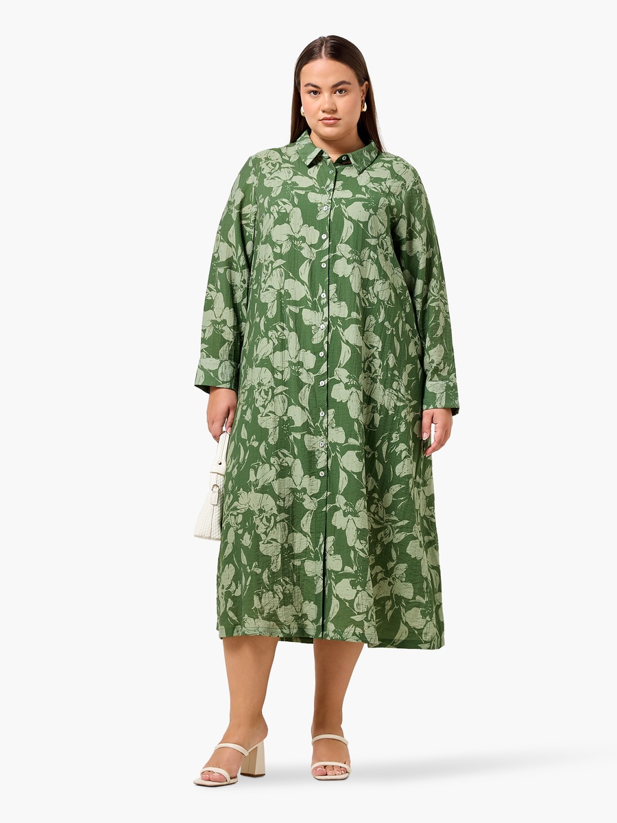Plus Size Floral Print Shirt Dress with Button-Down Placket
