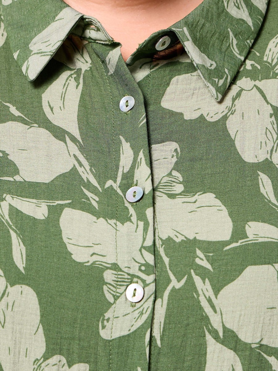 Plus Size Floral Print Shirt Dress with Button-Down Placket