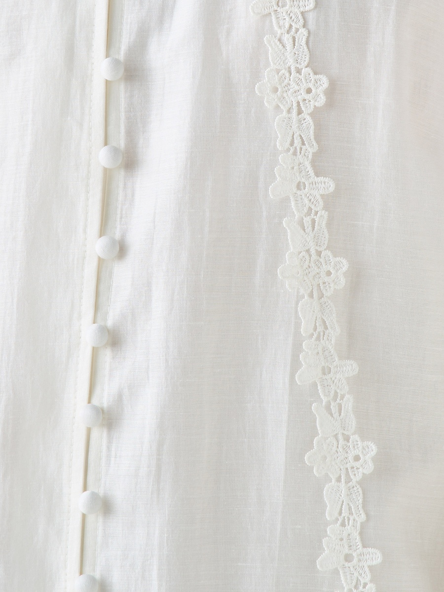 Lace Trim A-Line Dress with Volume Sleeves