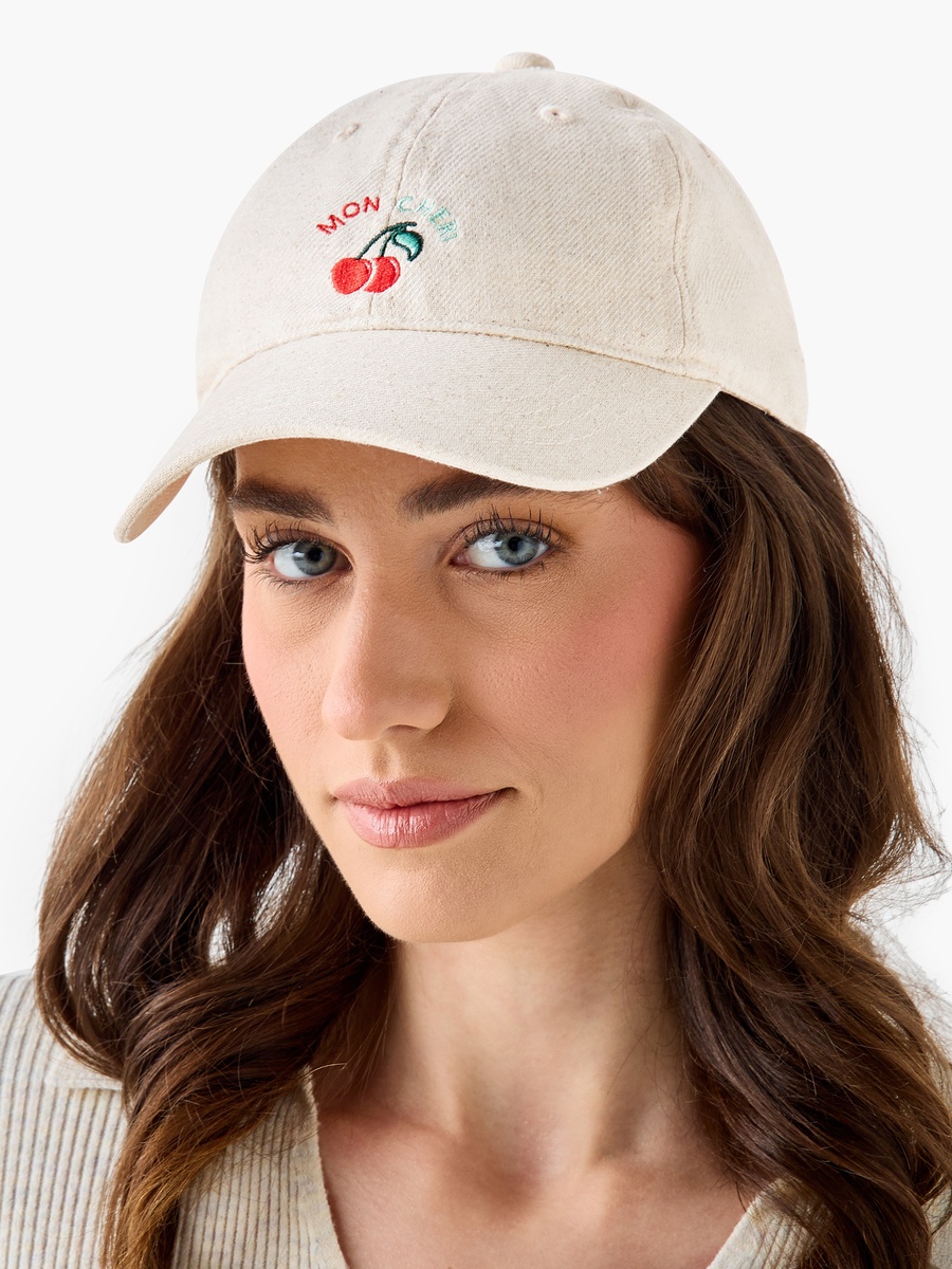 Cherry Embroidered Cap with Buckle Strap Closure