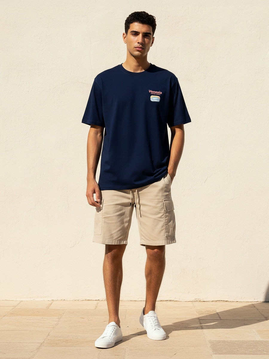 Men Regular Fit Crew Neck Short Sleeves Venezia Graphic Print T-Shirt