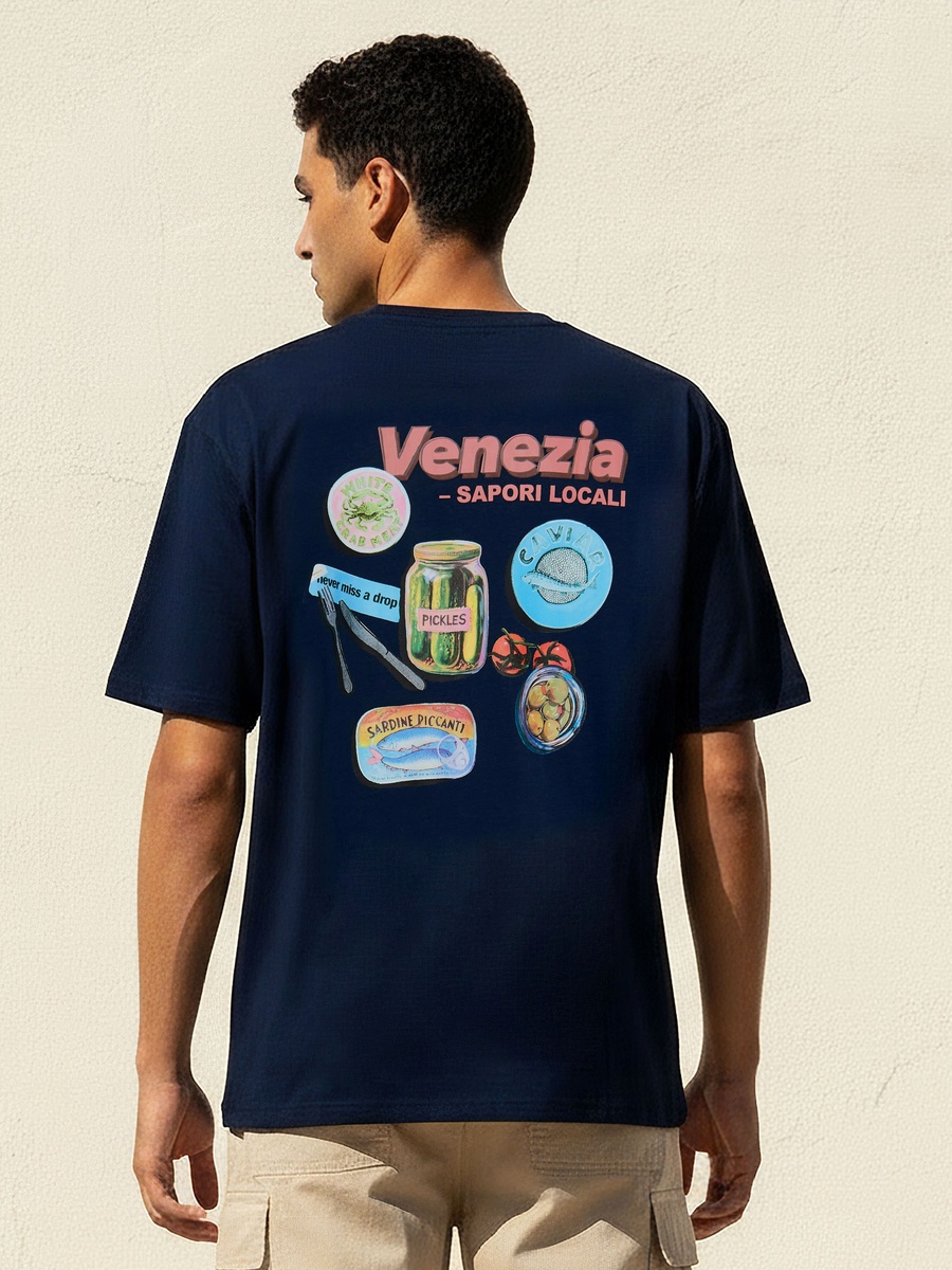 Men Regular Fit Crew Neck Short Sleeves Venezia Graphic Print T-Shirt
