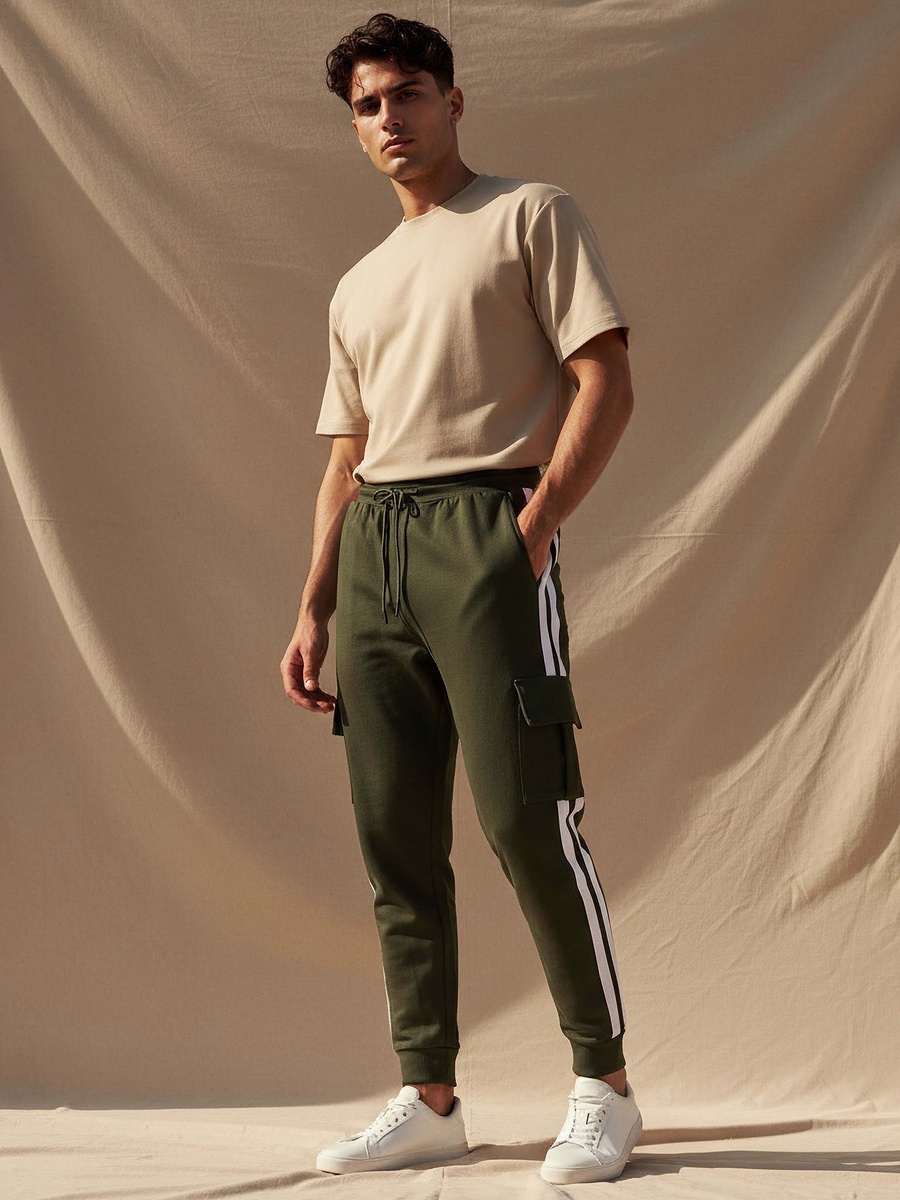 Men Joggers with Tape Detail