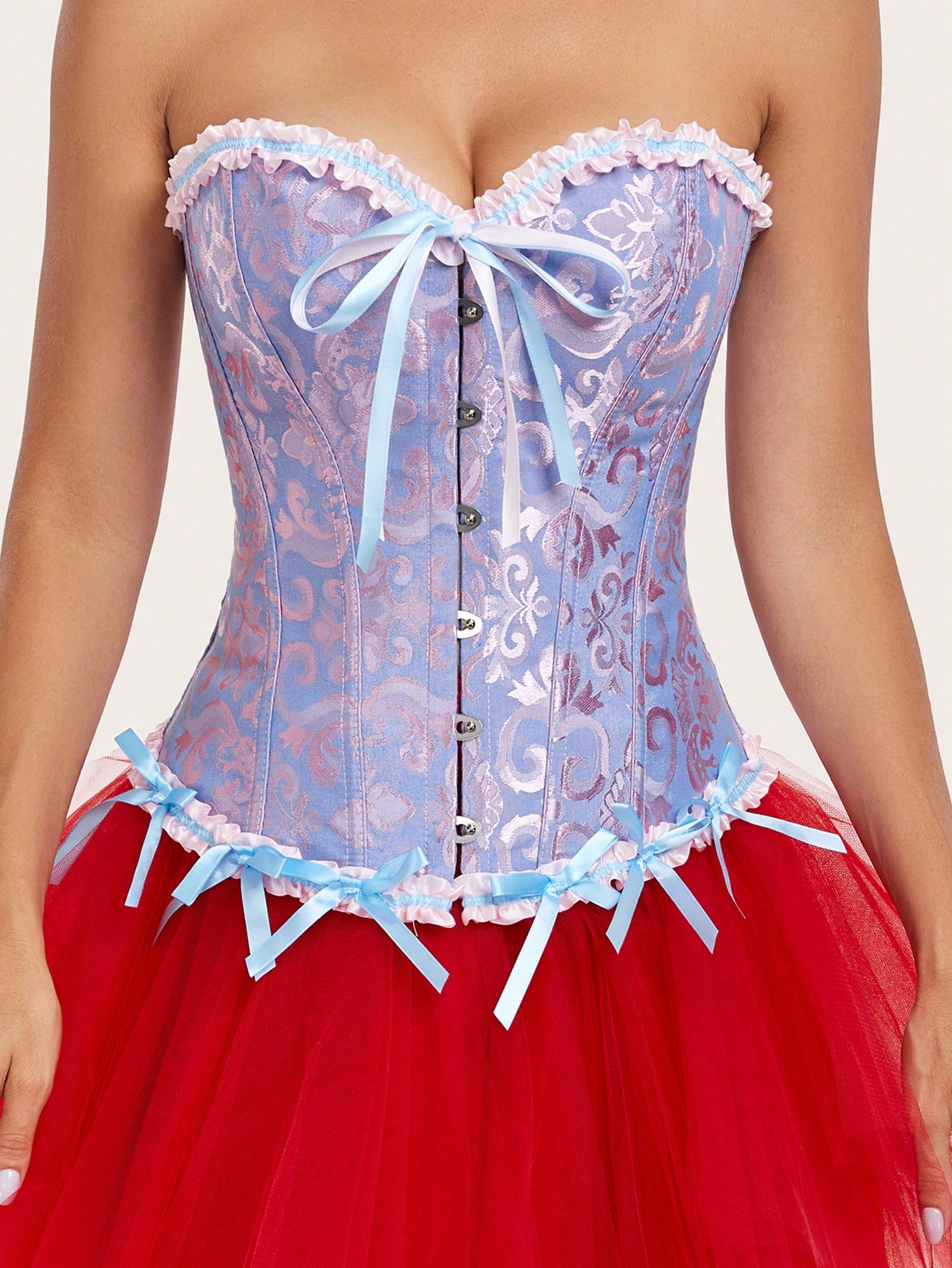 Jacquard Body Corset Shaping Top with Bow Detail