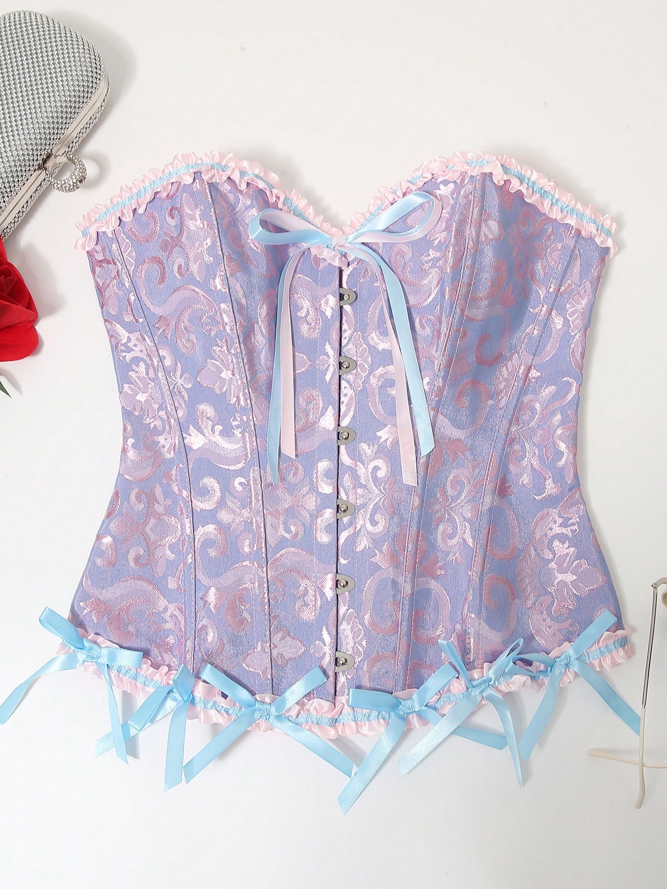 Jacquard Body Corset Shaping Top with Bow Detail