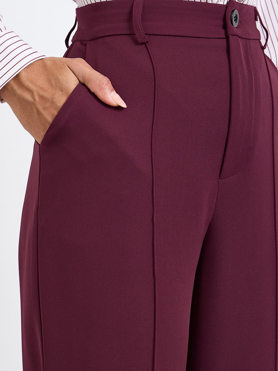 Burgundy Pintuck Detail Wide Leg Pants