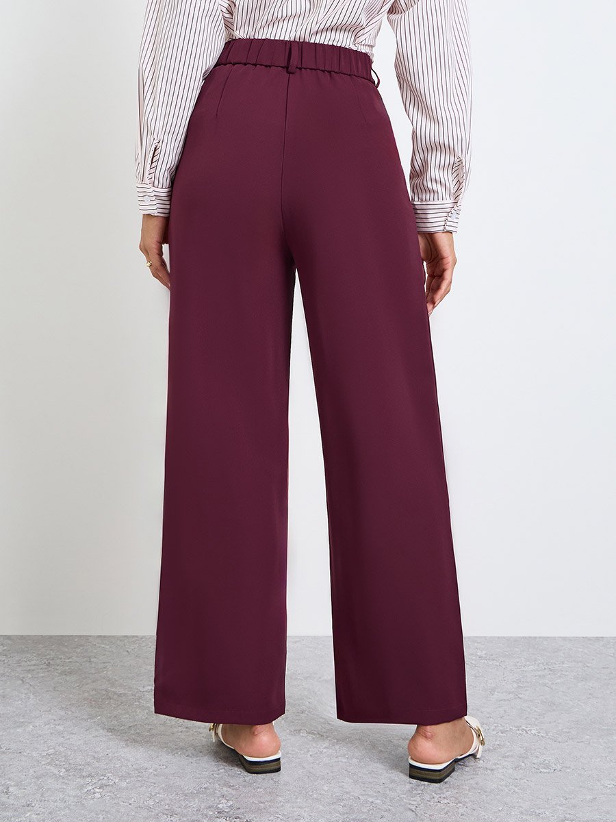 Burgundy Pintuck Detail Wide Leg Pants