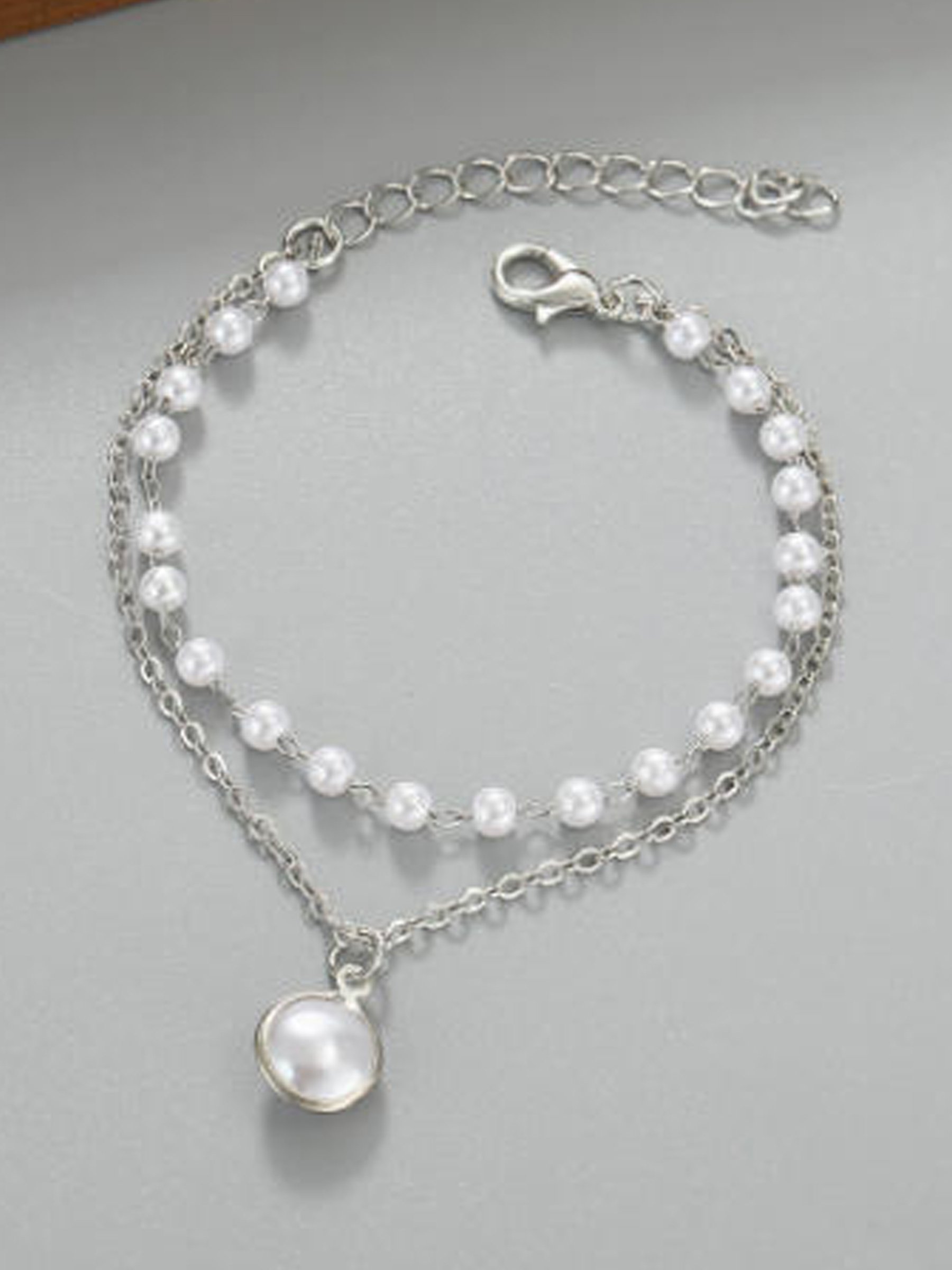 Silver Faux Pearl Beaded Bracelet