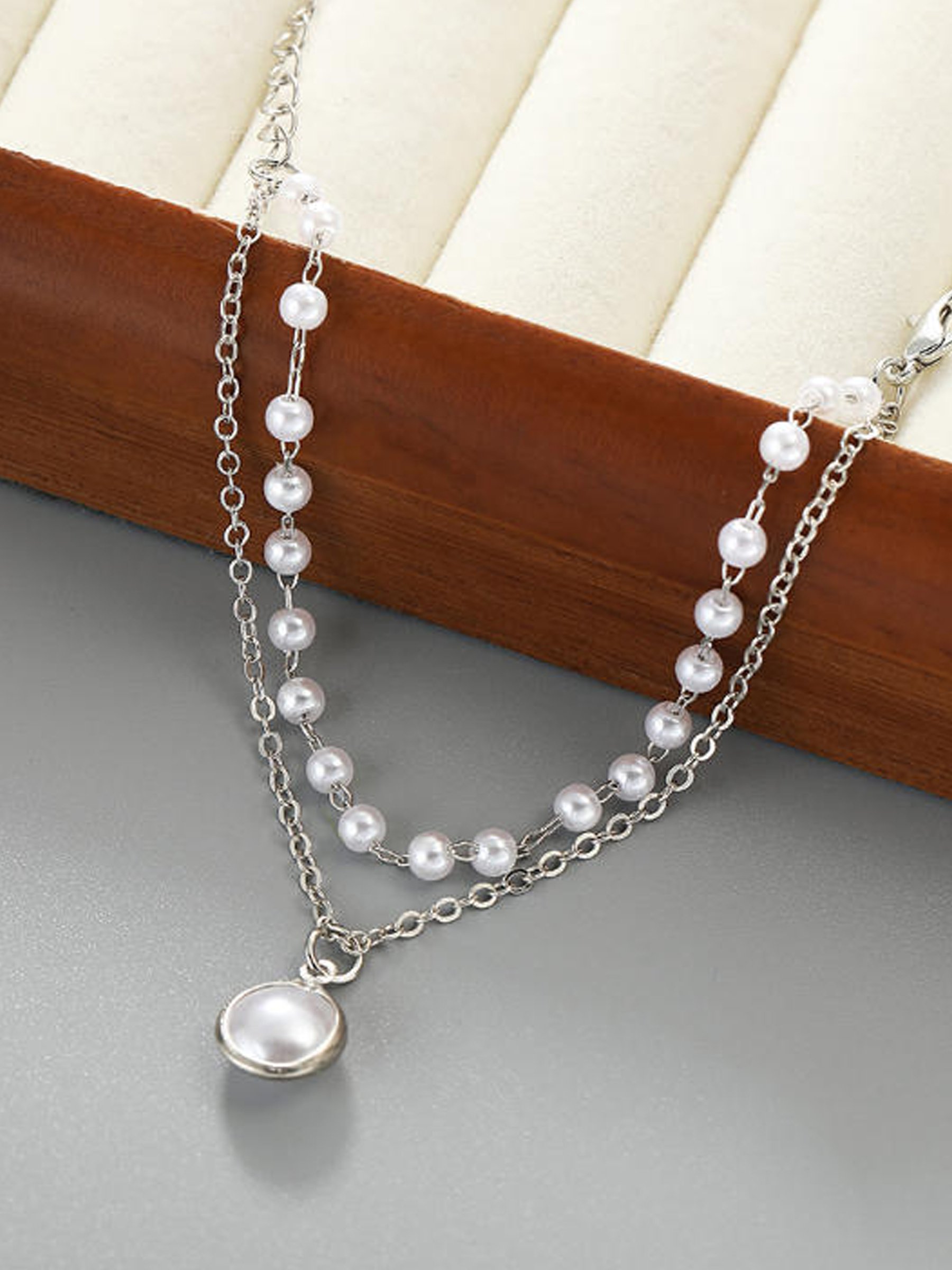 Silver Faux Pearl Beaded Bracelet