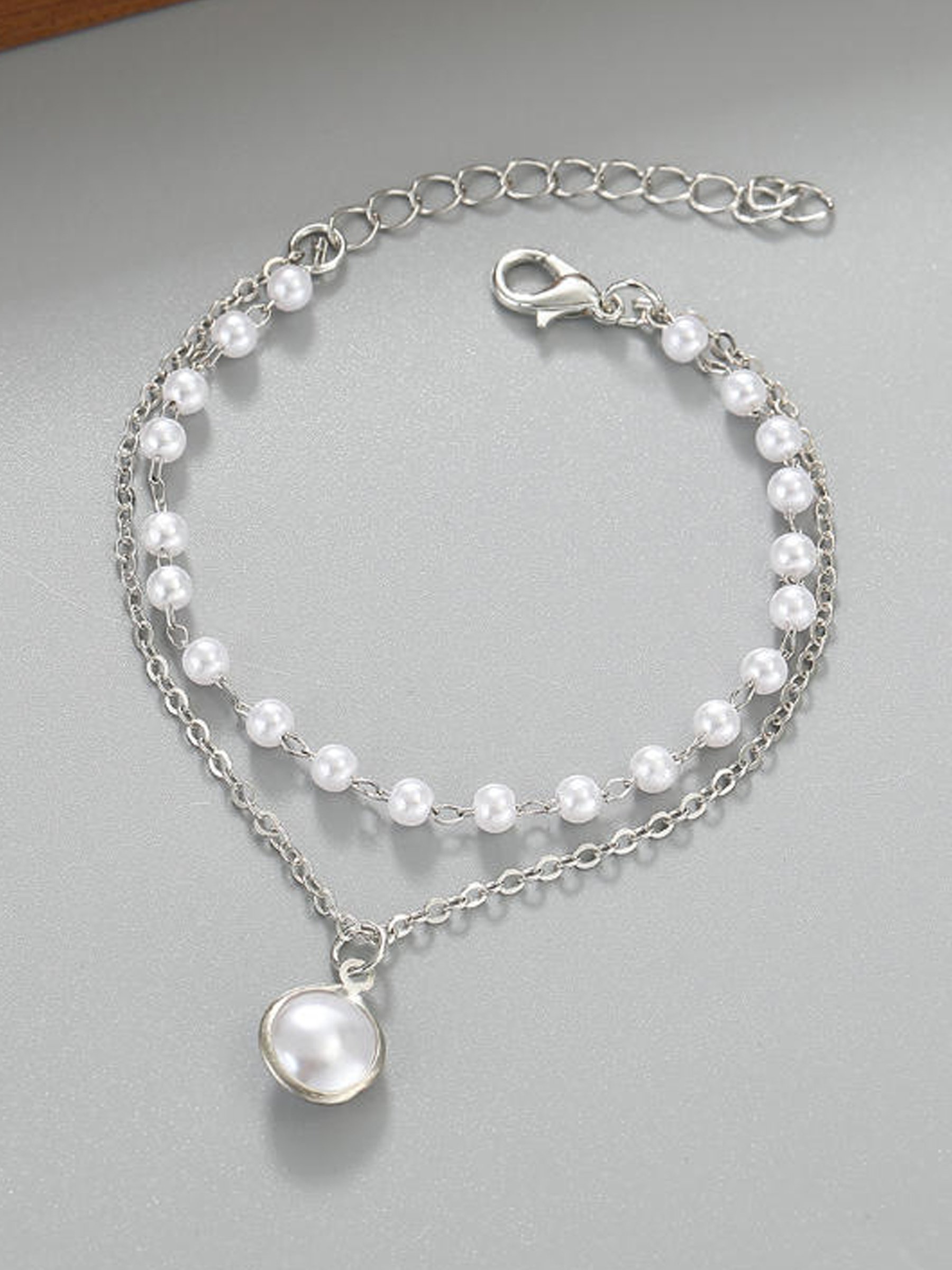 Silver Faux Pearl Beaded Bracelet