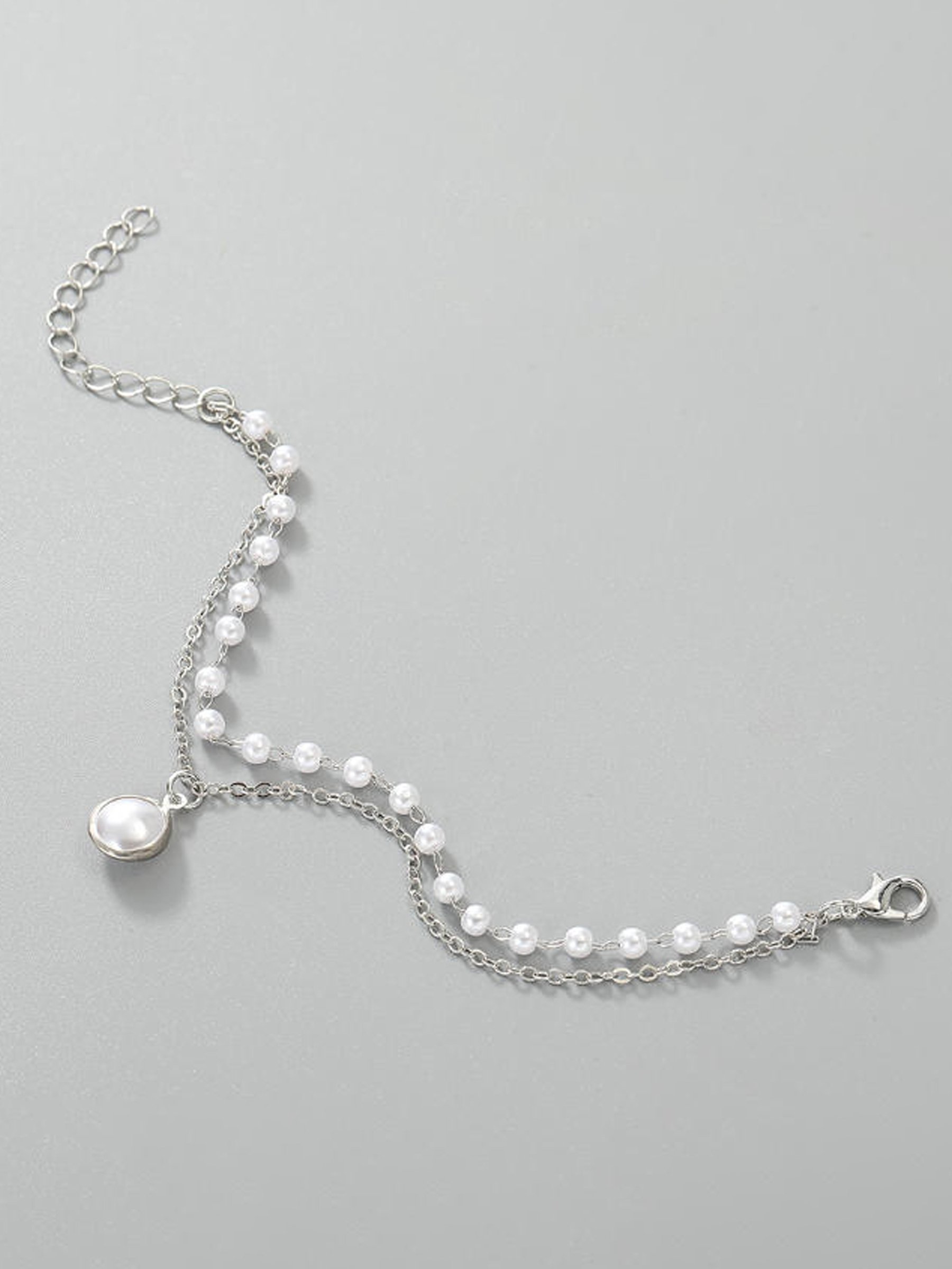Silver Faux Pearl Beaded Bracelet