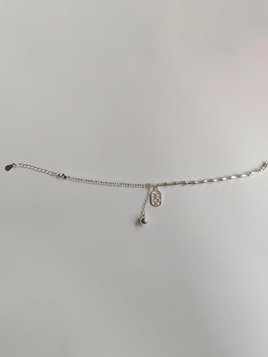 Silver Bamboo Bangle Bracelet with Charm