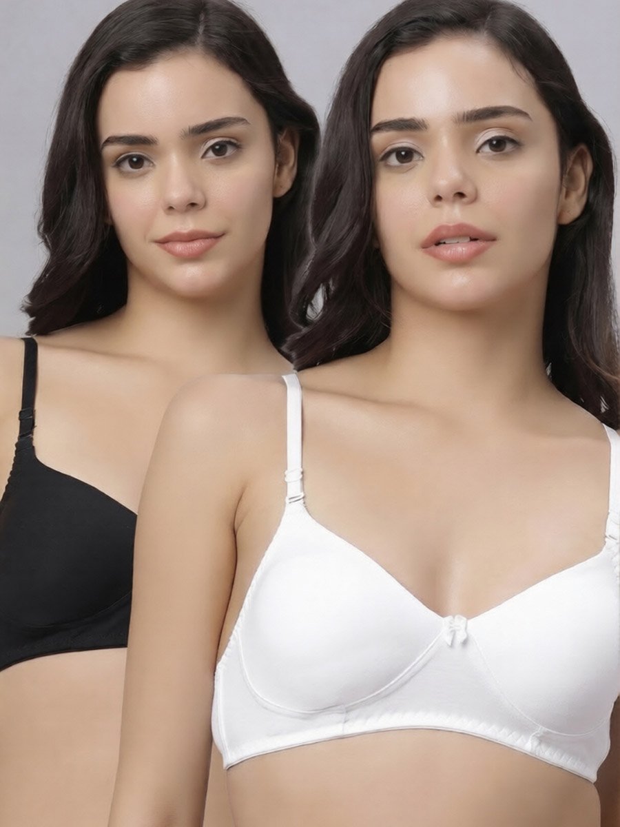 Pack of 2 - Non-Padded Non Wired Cotton Blend T-Shirt Bra