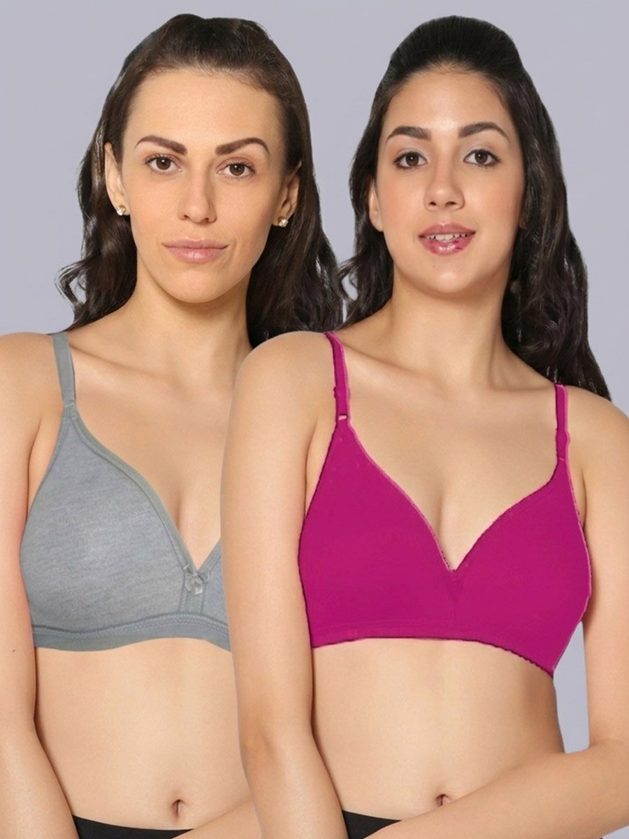 Pack of 2 - Non-Padded Non Wired Cotton Blend T-Shirt Bra